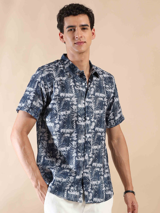 Half sleeve printed polyester cotton shirt for men
