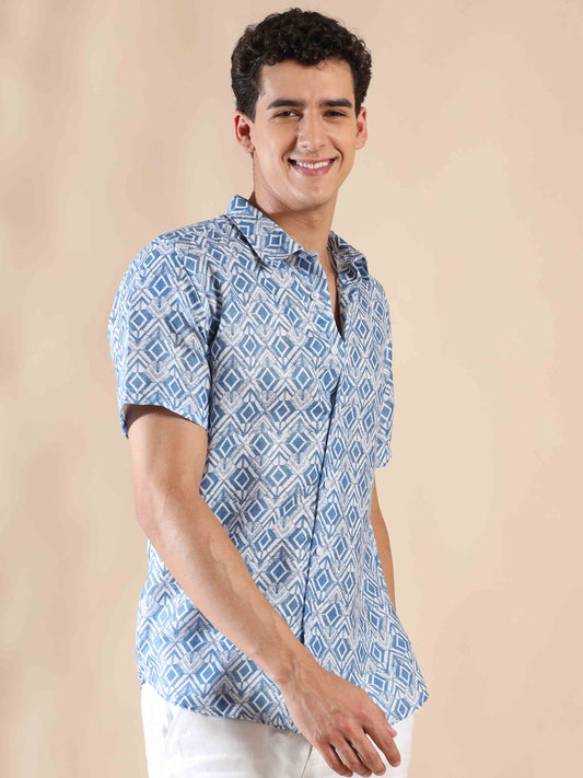 Half sleeve printed polyester cotton shirt for men