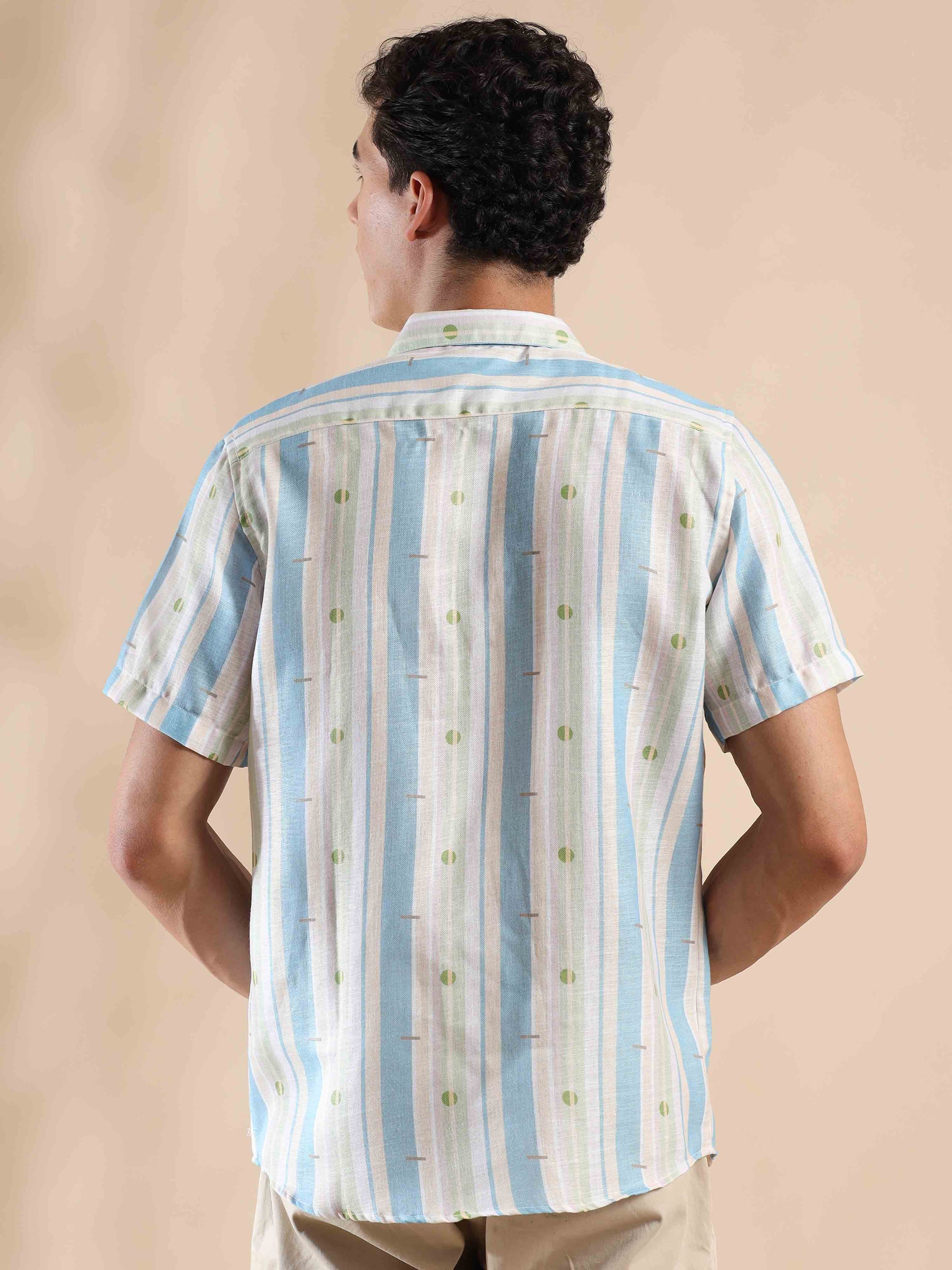Half sleeve stripe polyester cotton shirt for men