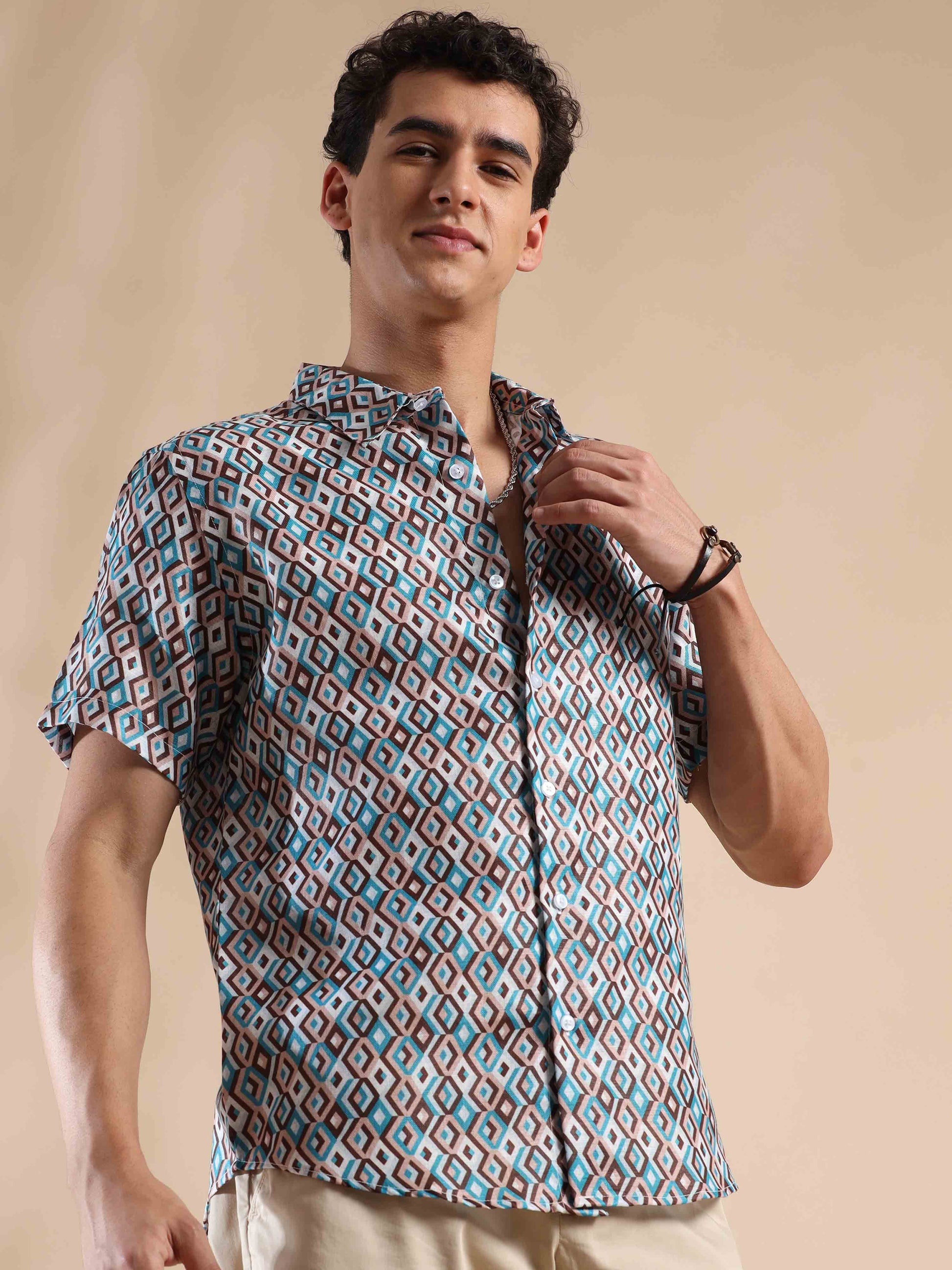 Half sleeve printed polyester cotton shirt for men