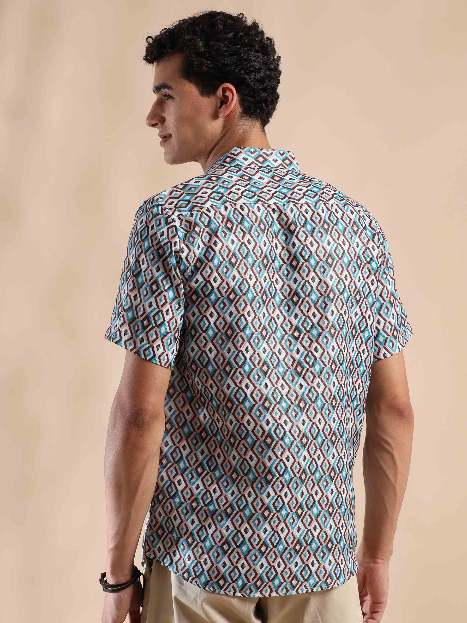 Half sleeve printed polyester cotton shirt for men