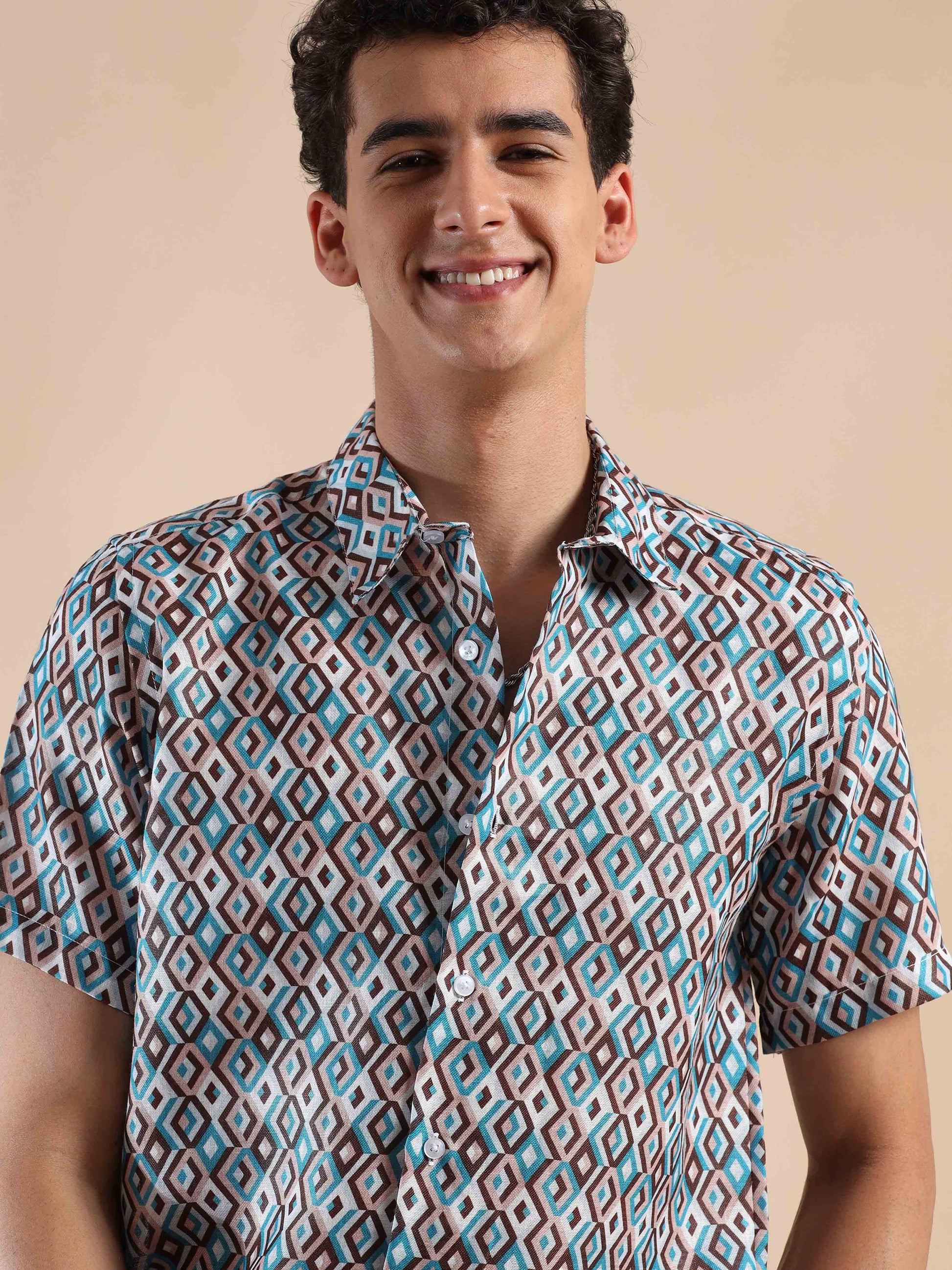 Half sleeve printed polyester cotton shirt for men