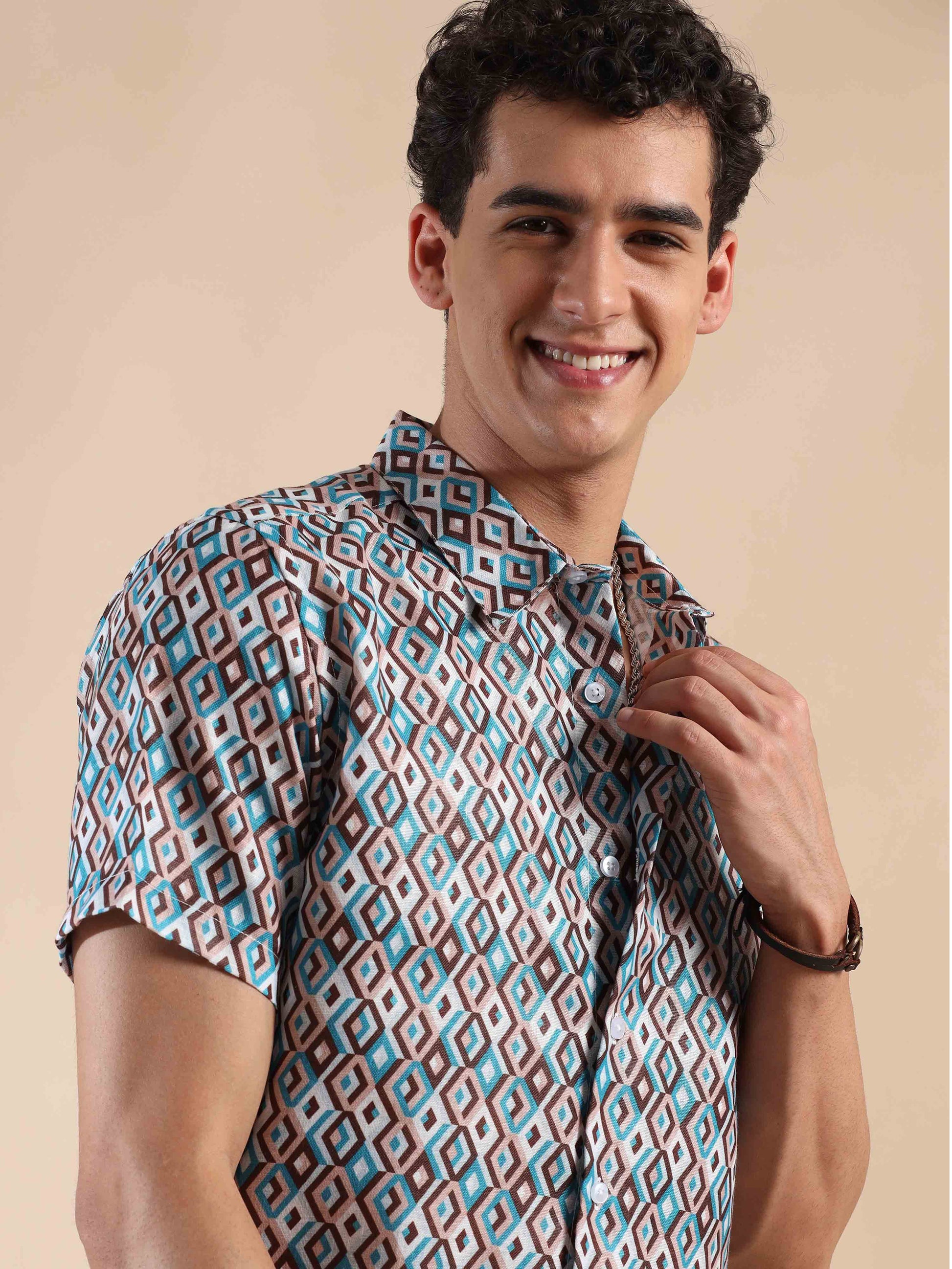 Half sleeve printed polyester cotton shirt for men