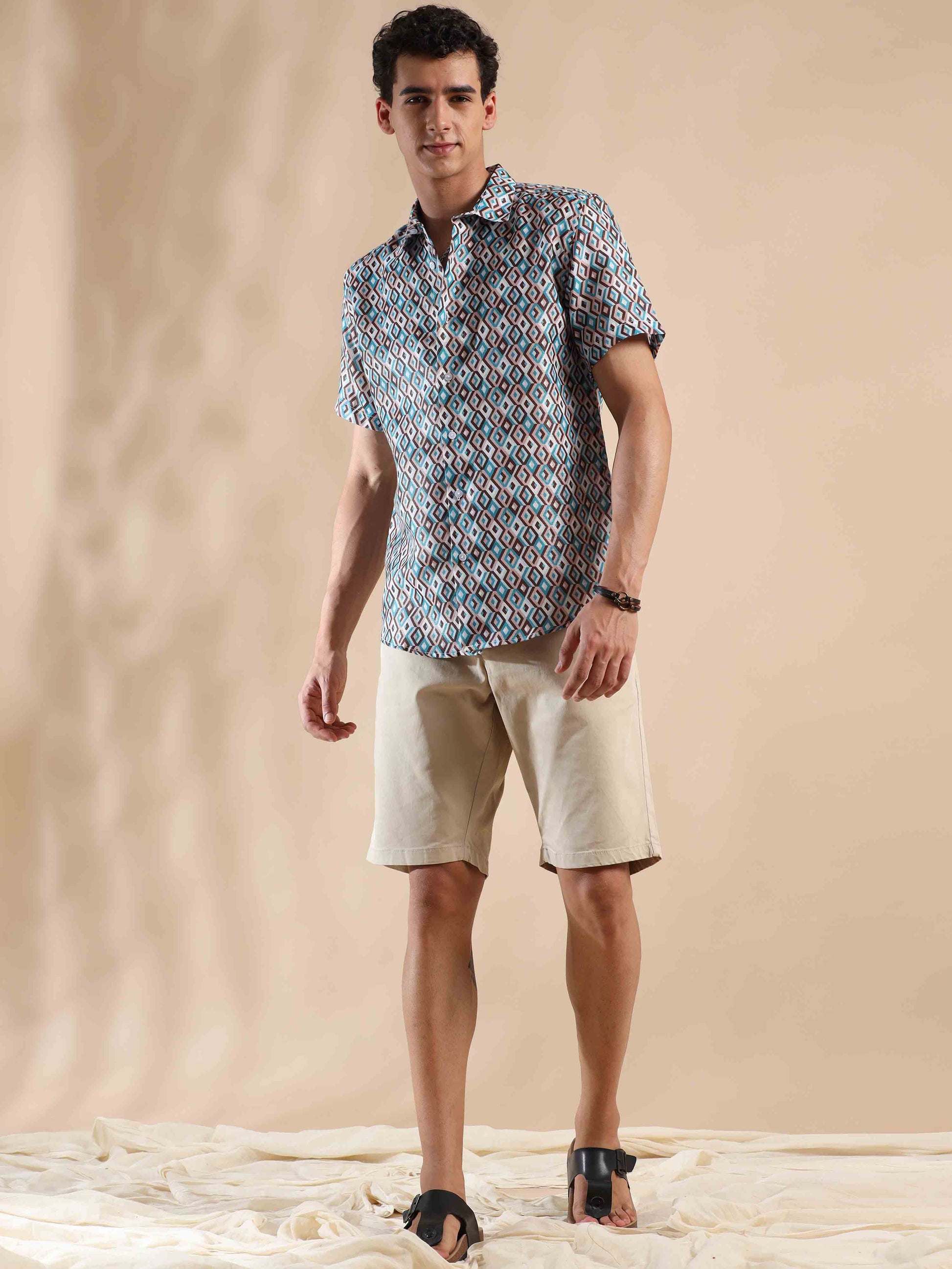 Half sleeve printed polyester cotton shirt for men