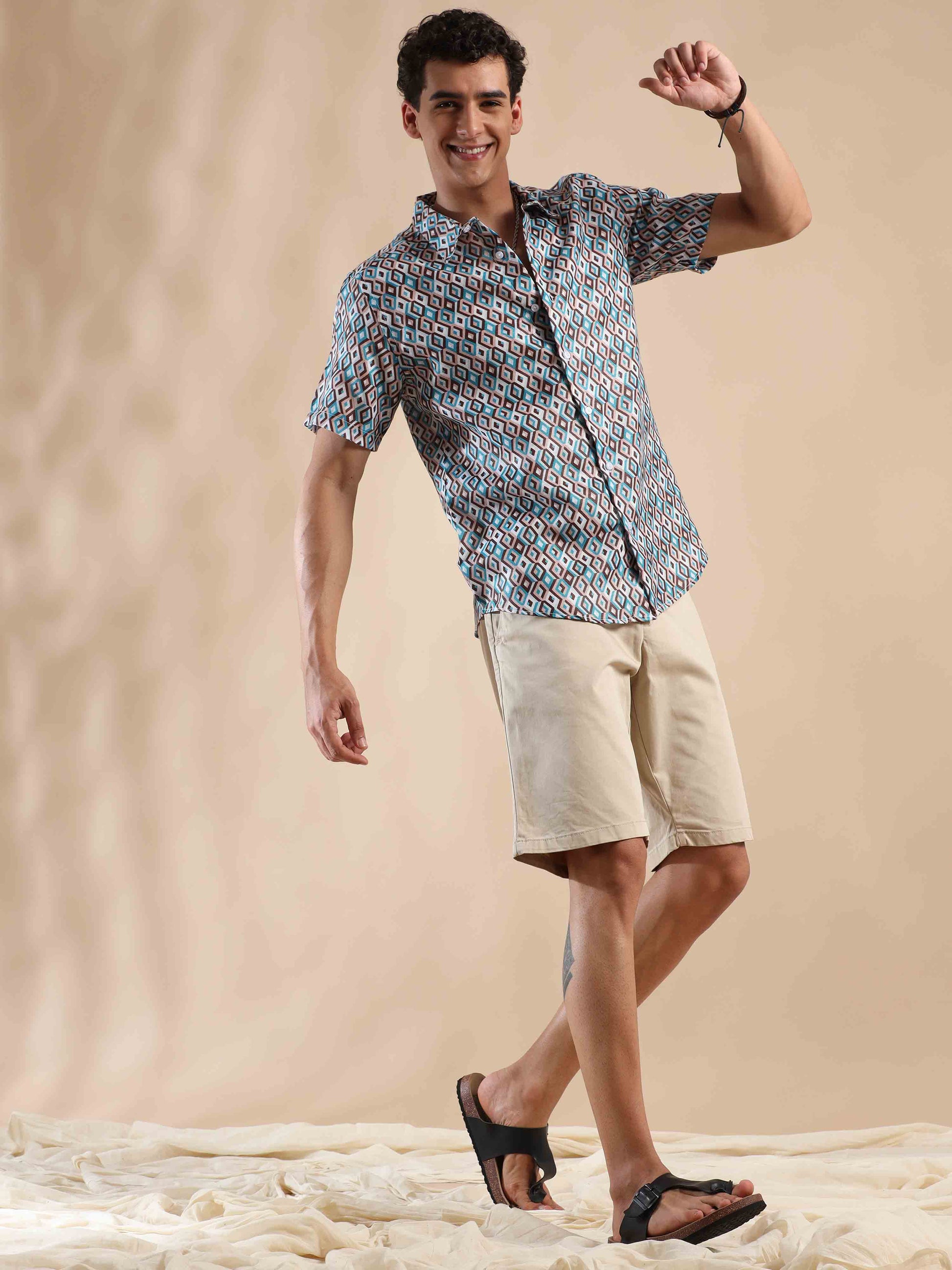 Half sleeve printed polyester cotton shirt for men