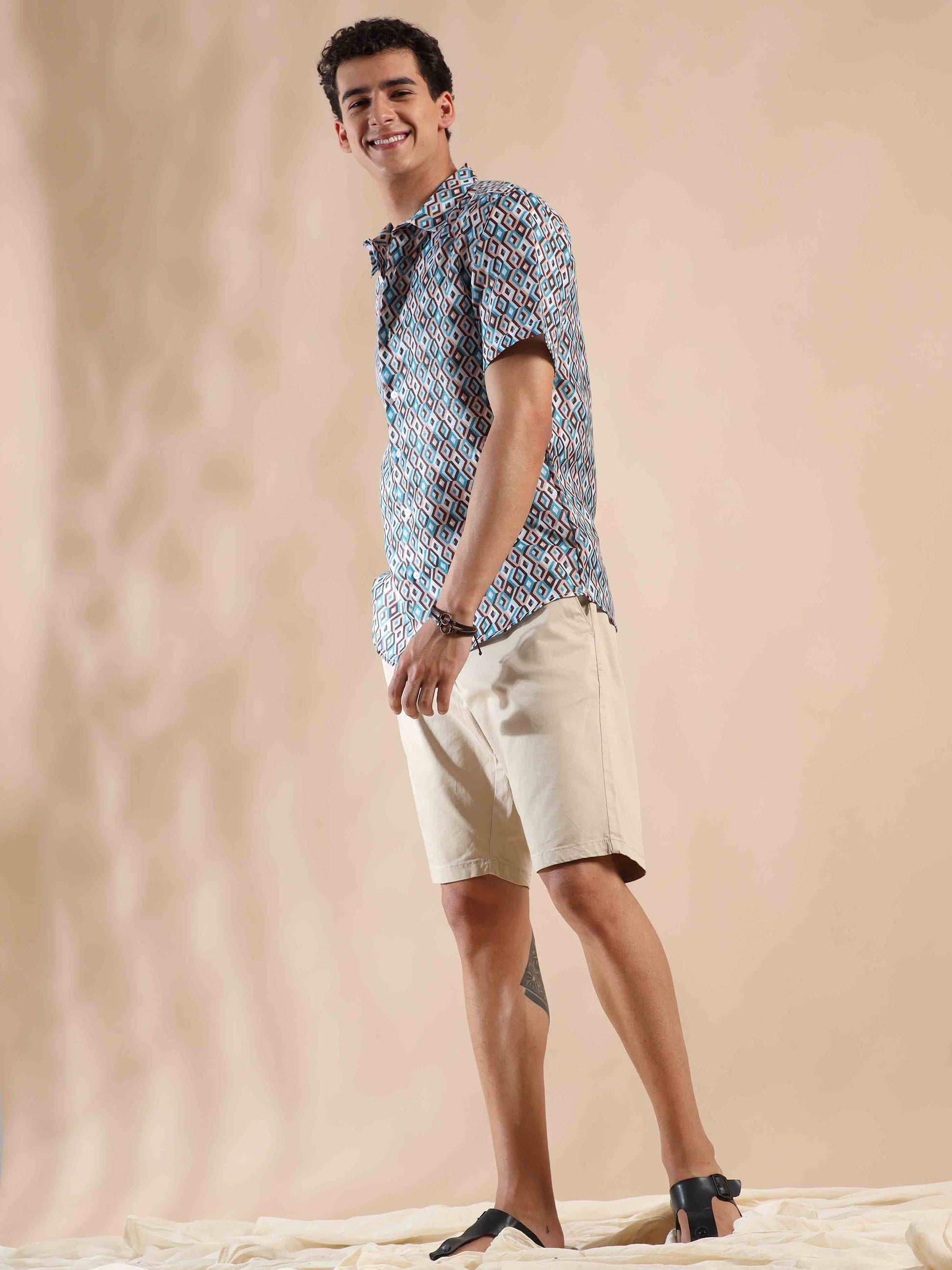 Half sleeve printed polyester cotton shirt for men