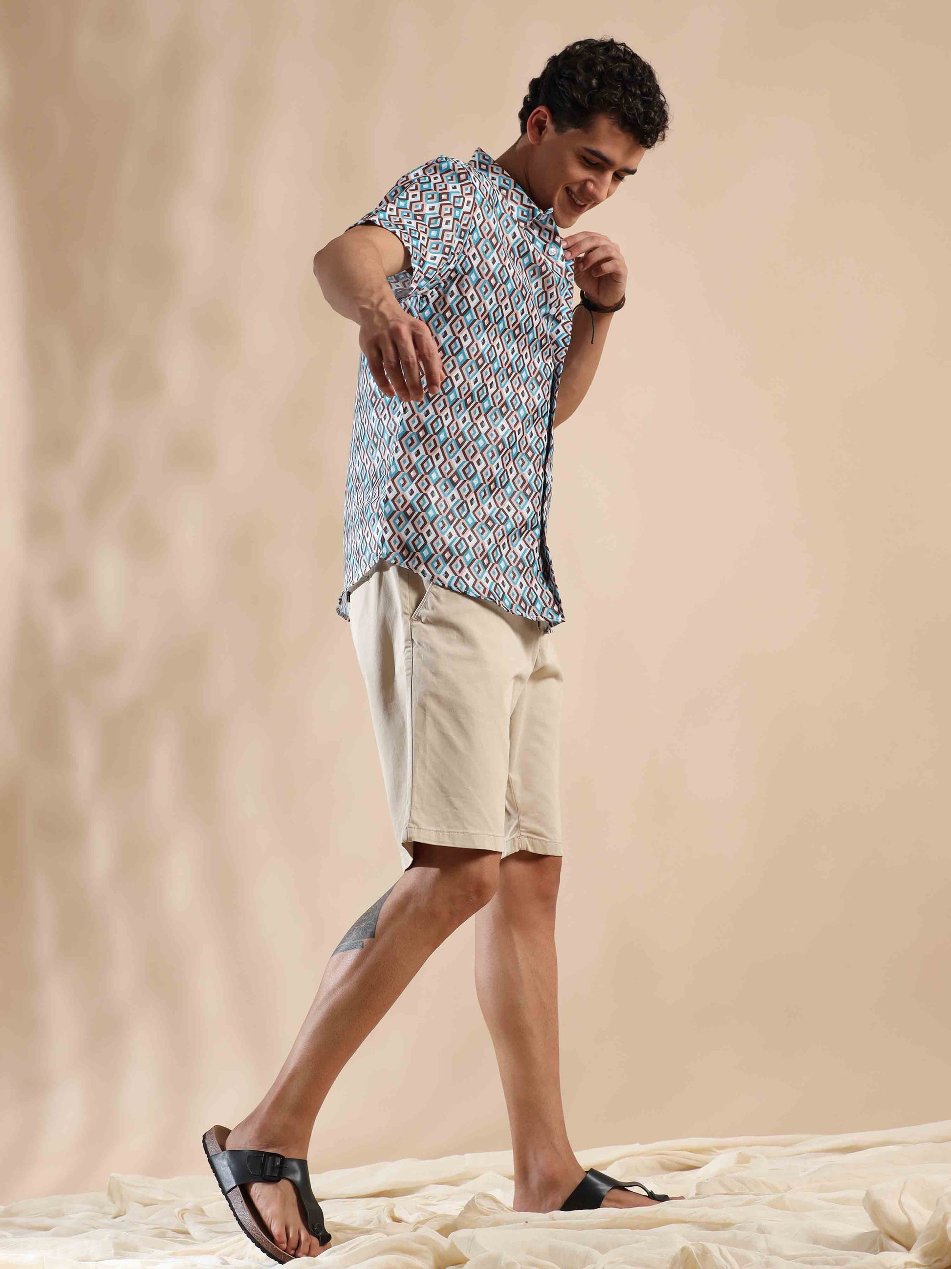 Half sleeve printed polyester cotton shirt for men
