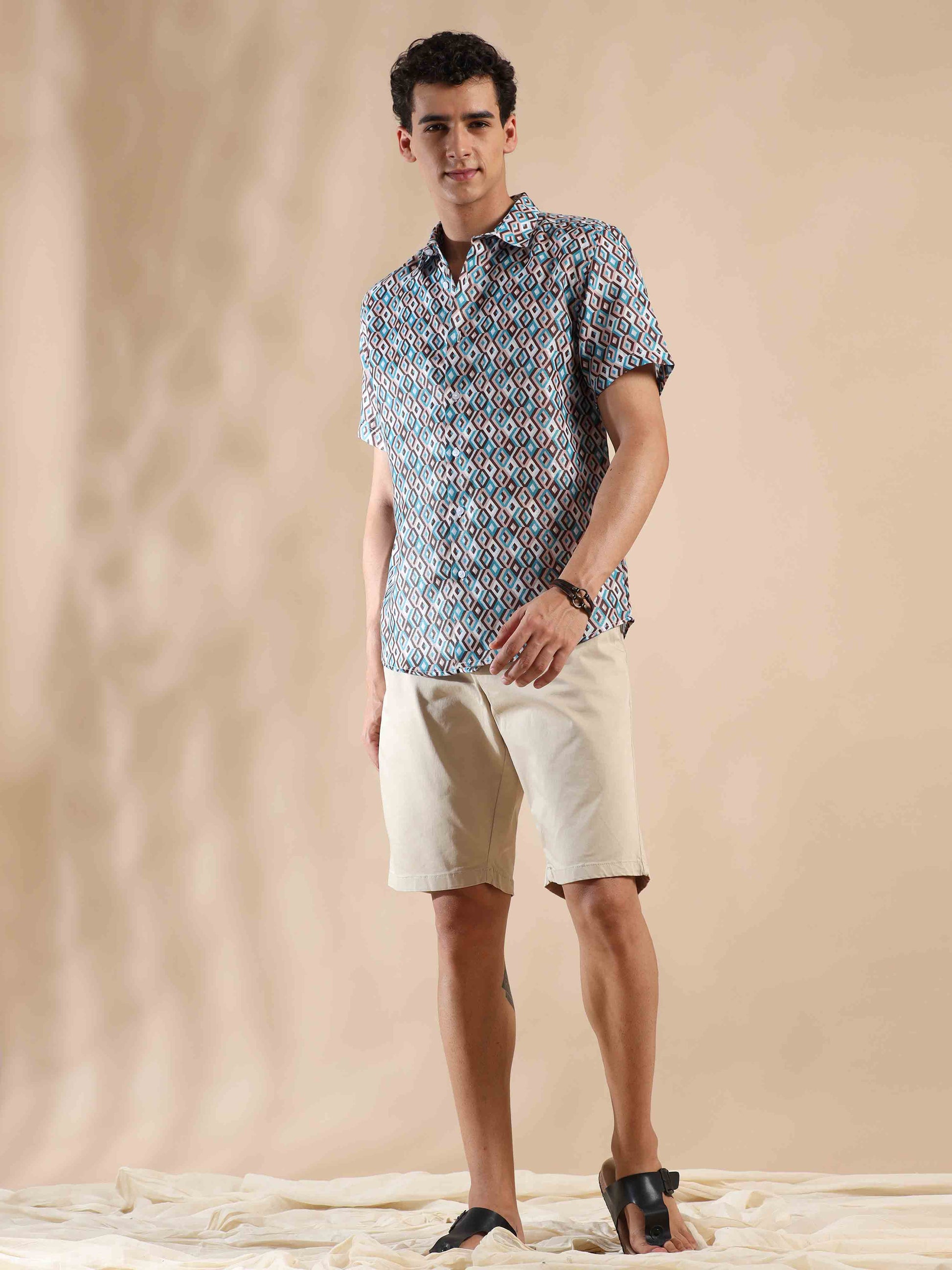 Half sleeve printed polyester cotton shirt for men