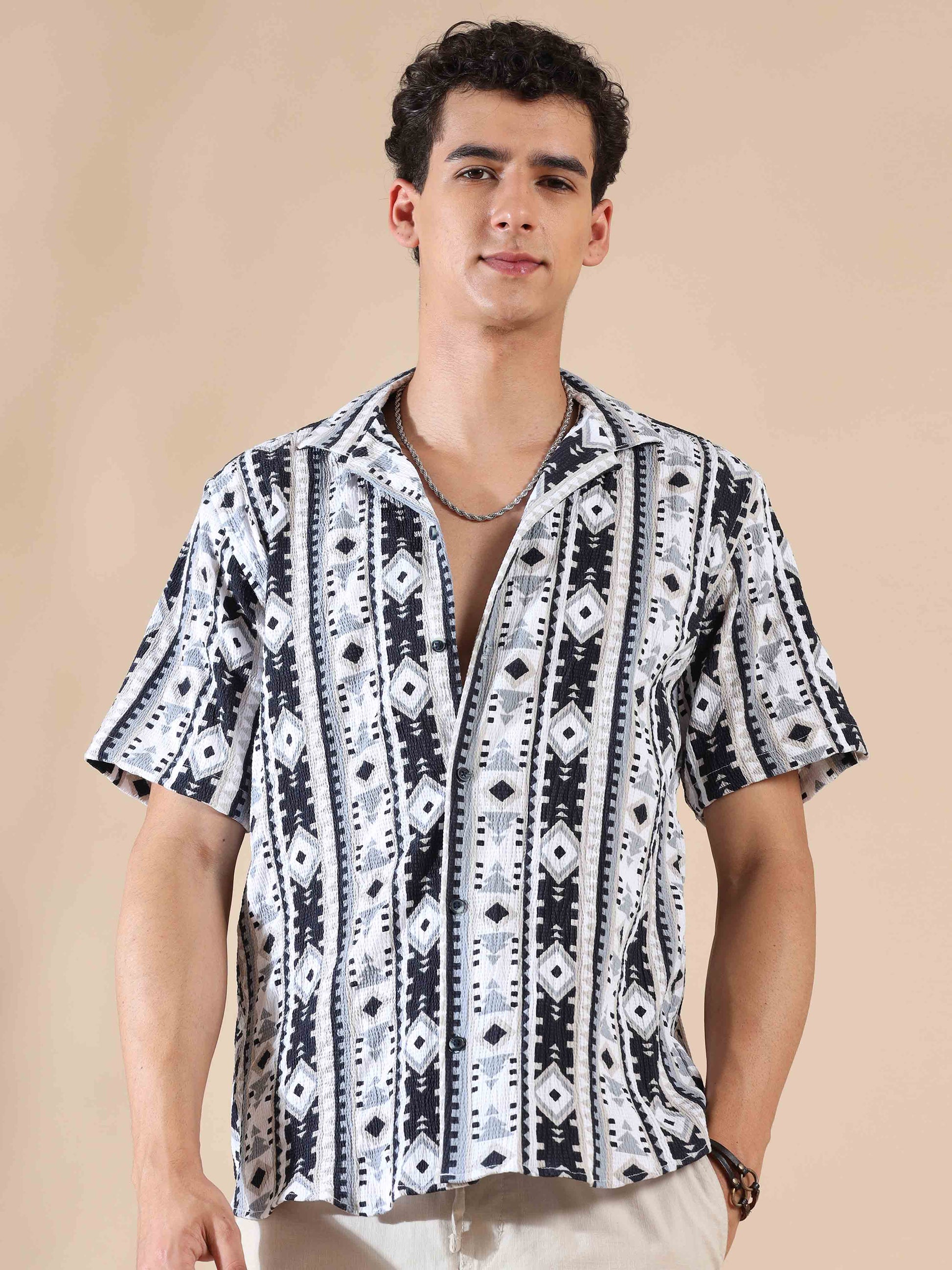 Half sleeve printed popcorn shirt for men