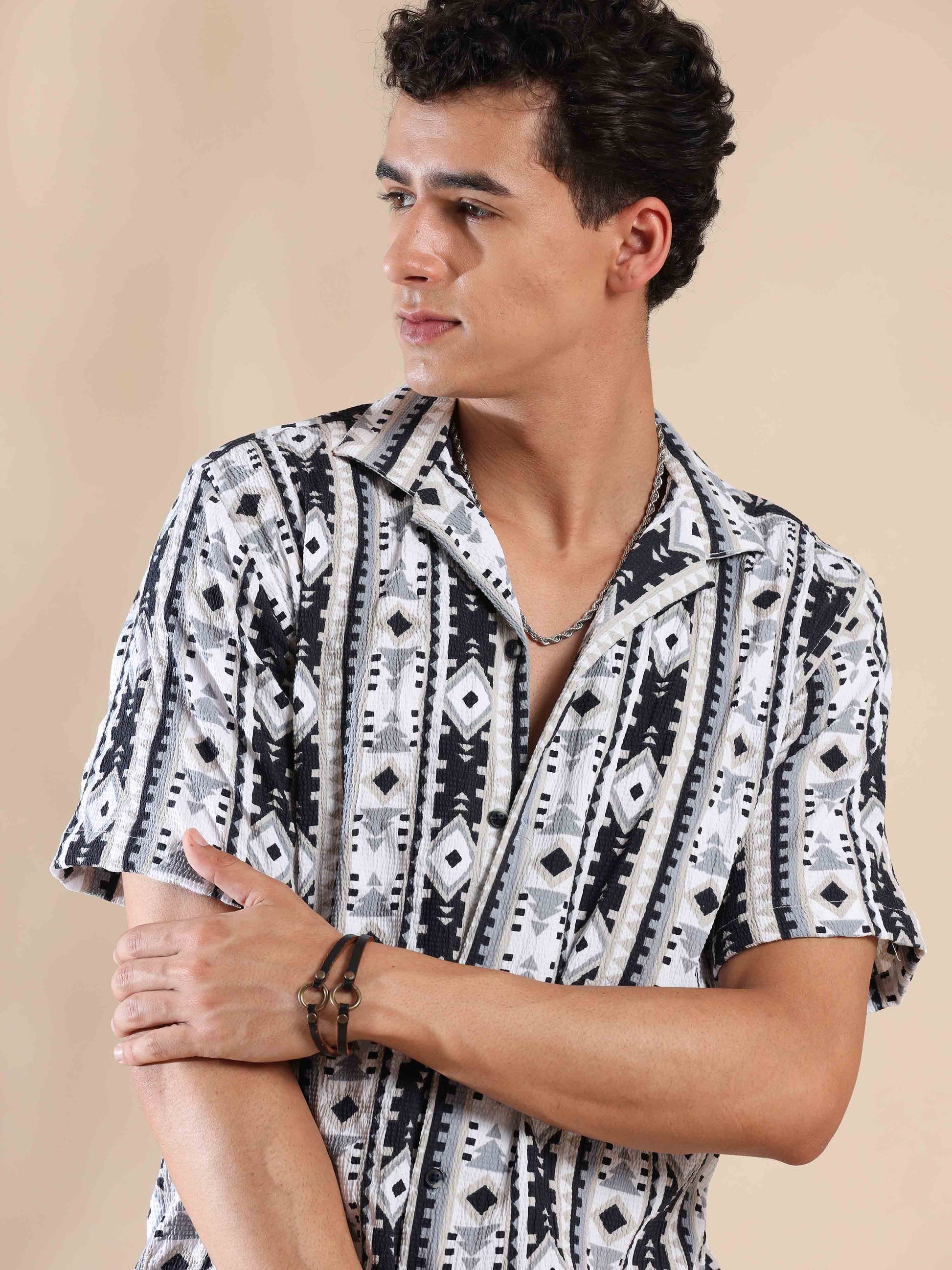 Half sleeve printed popcorn shirt for men