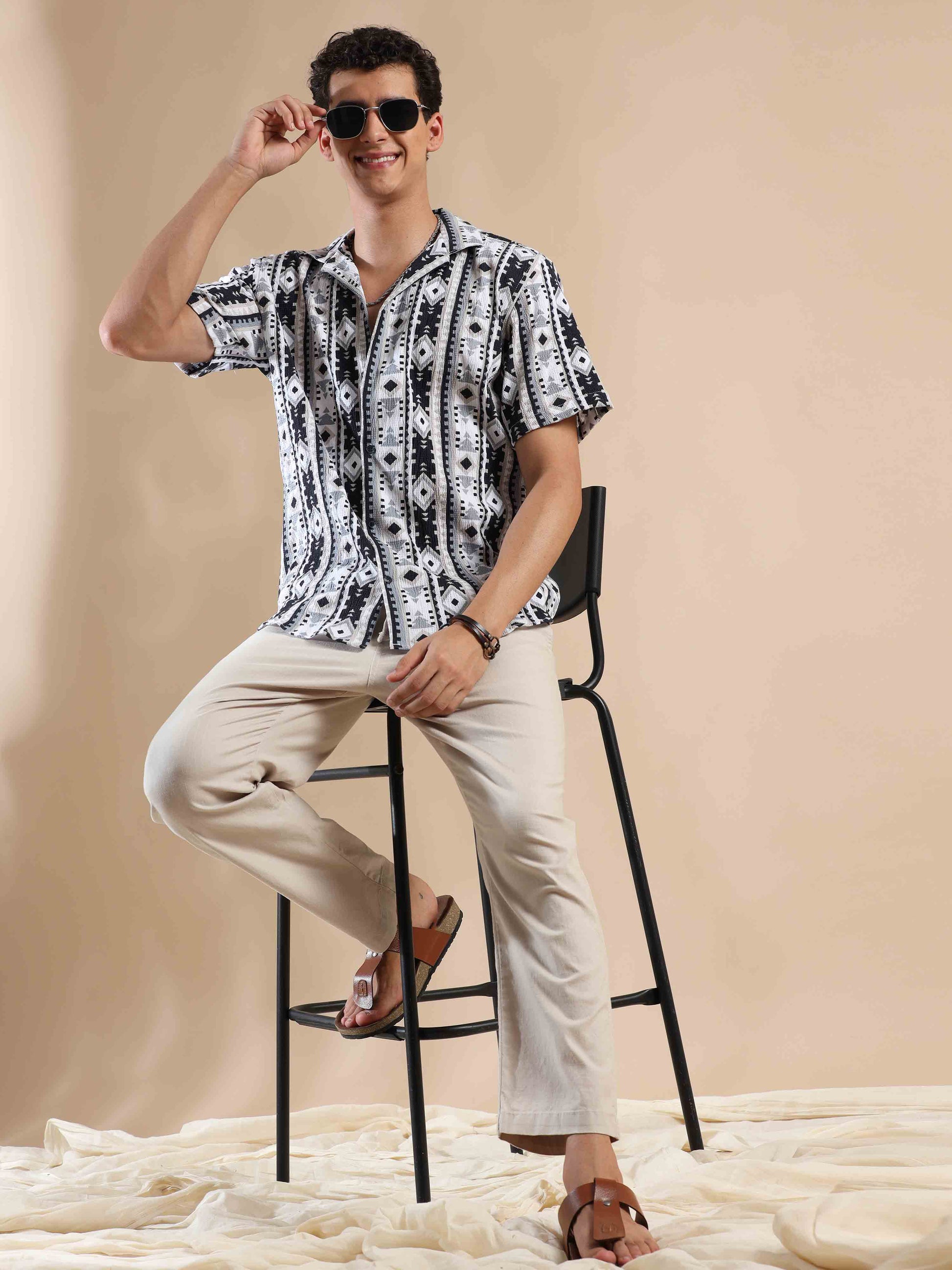 Half sleeve printed popcorn shirt for men