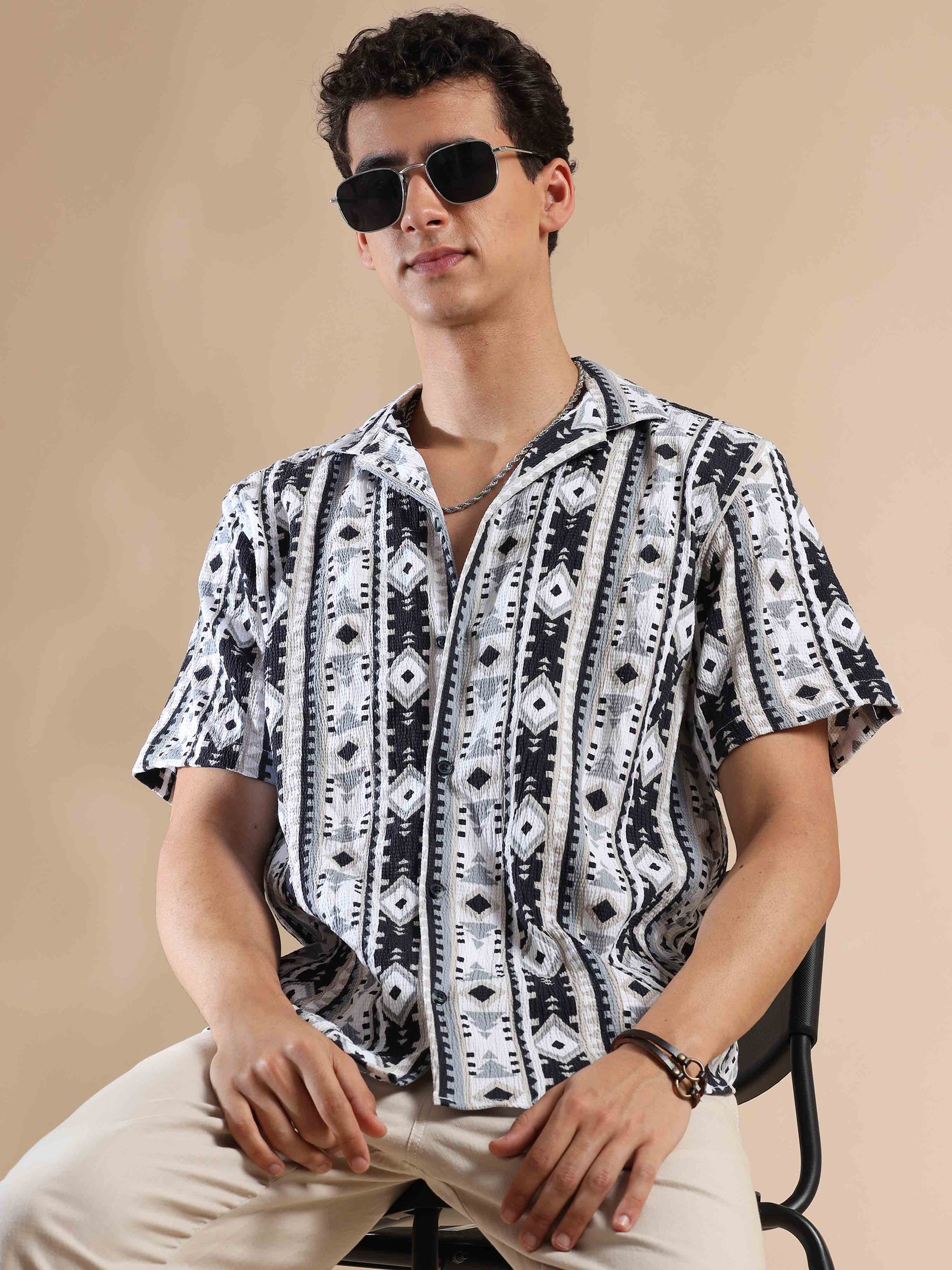 Half sleeve printed popcorn shirt for men