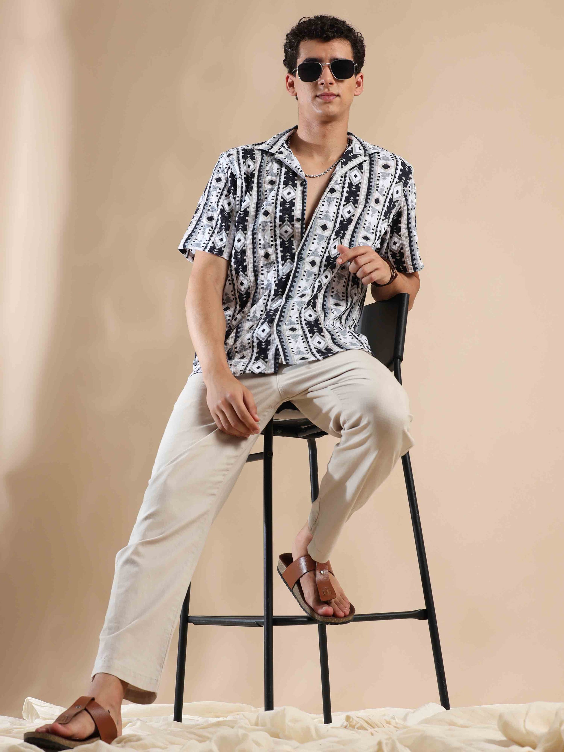Half sleeve printed popcorn shirt for men