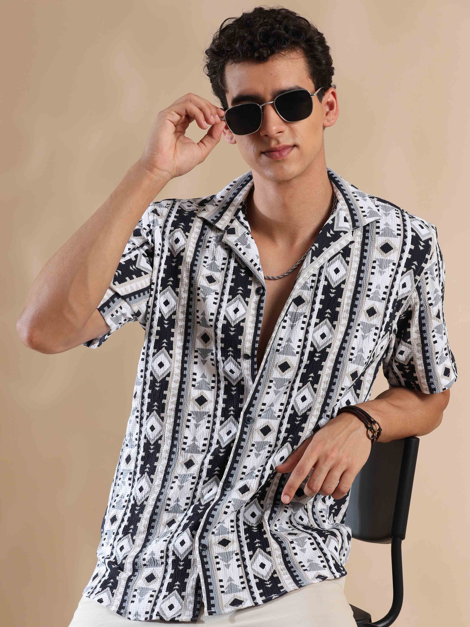 Half sleeve printed popcorn shirt for men