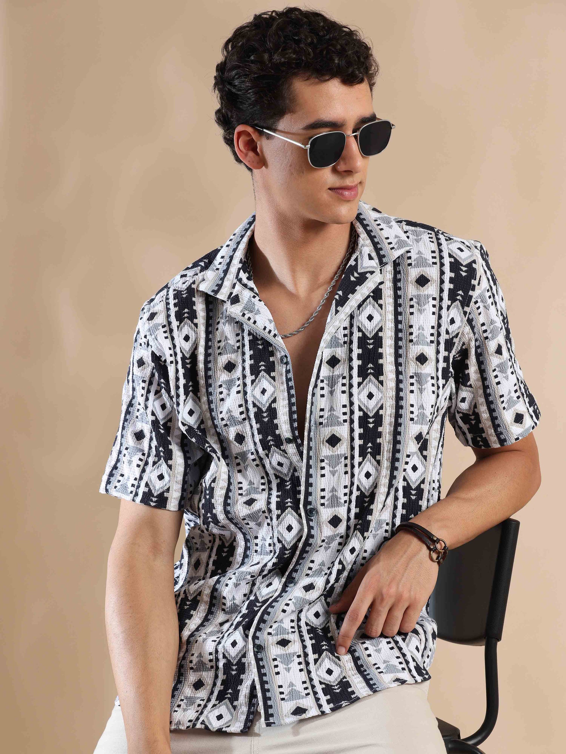 Half sleeve printed popcorn shirt for men