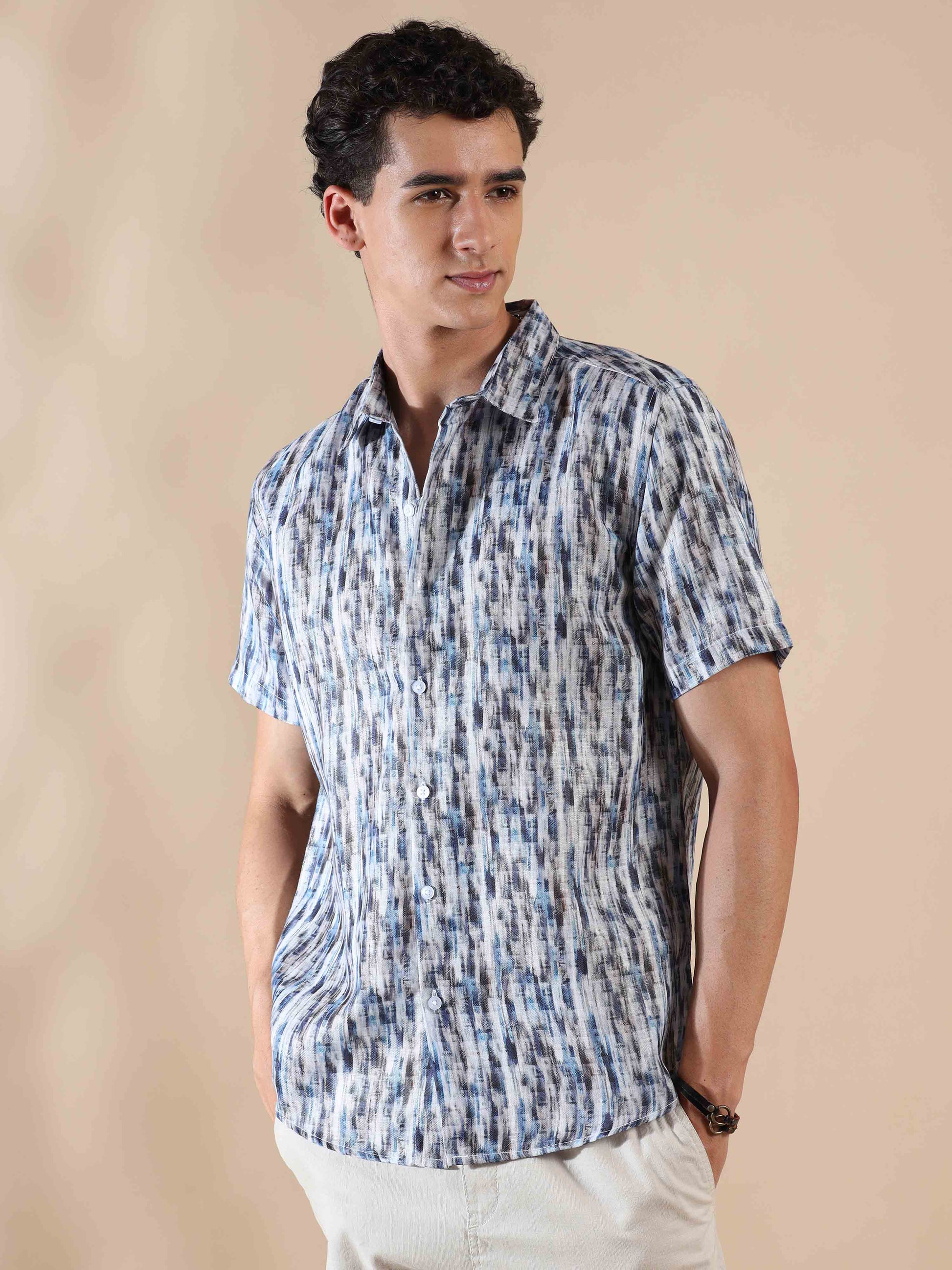 Half sleeve printed polyester cotton shirt for men