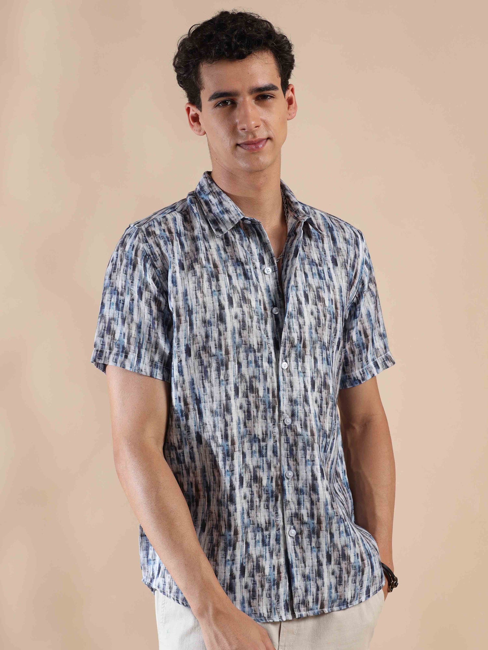 Half sleeve printed polyester cotton shirt for men