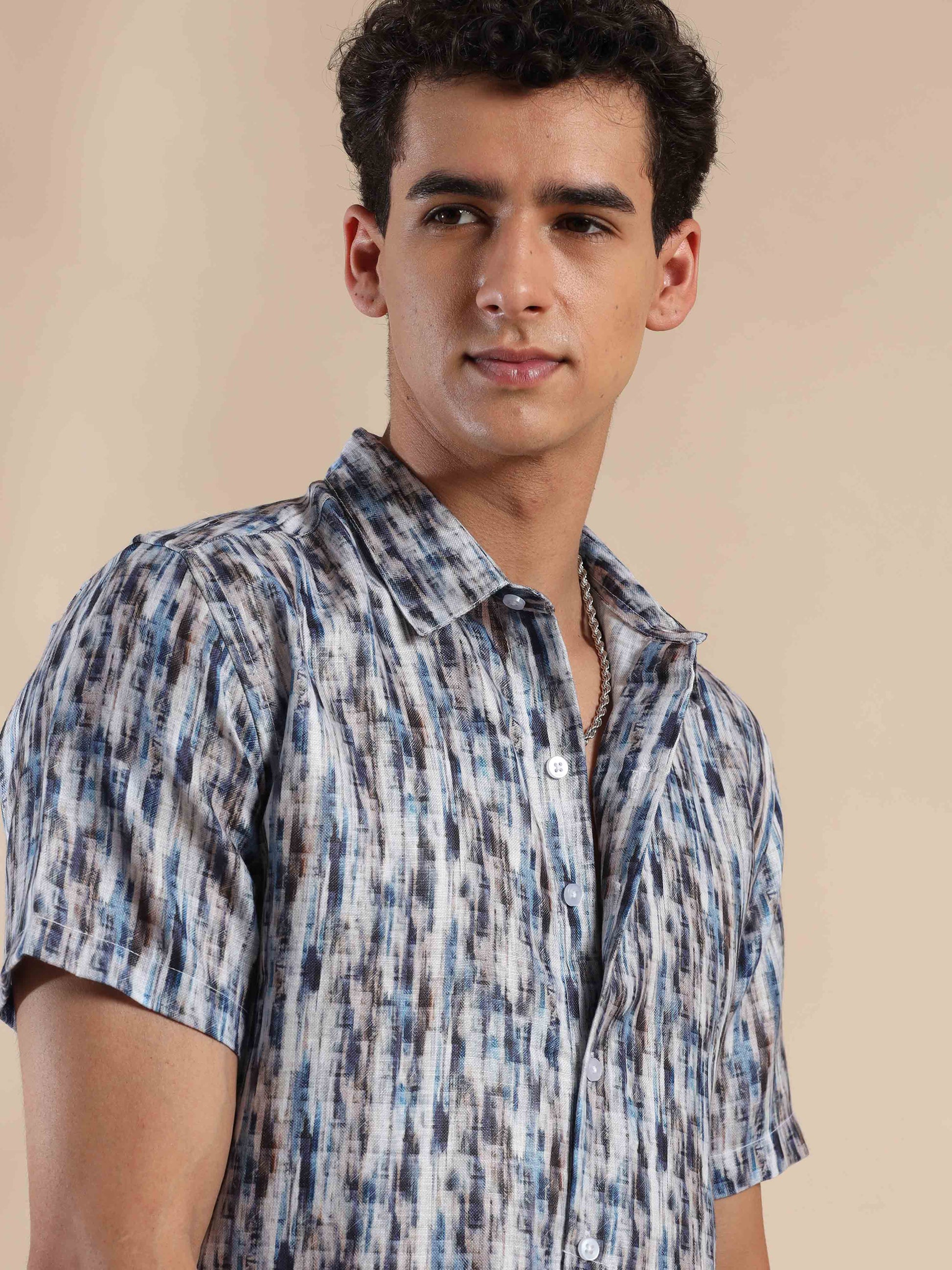 Half sleeve printed polyester cotton shirt for men