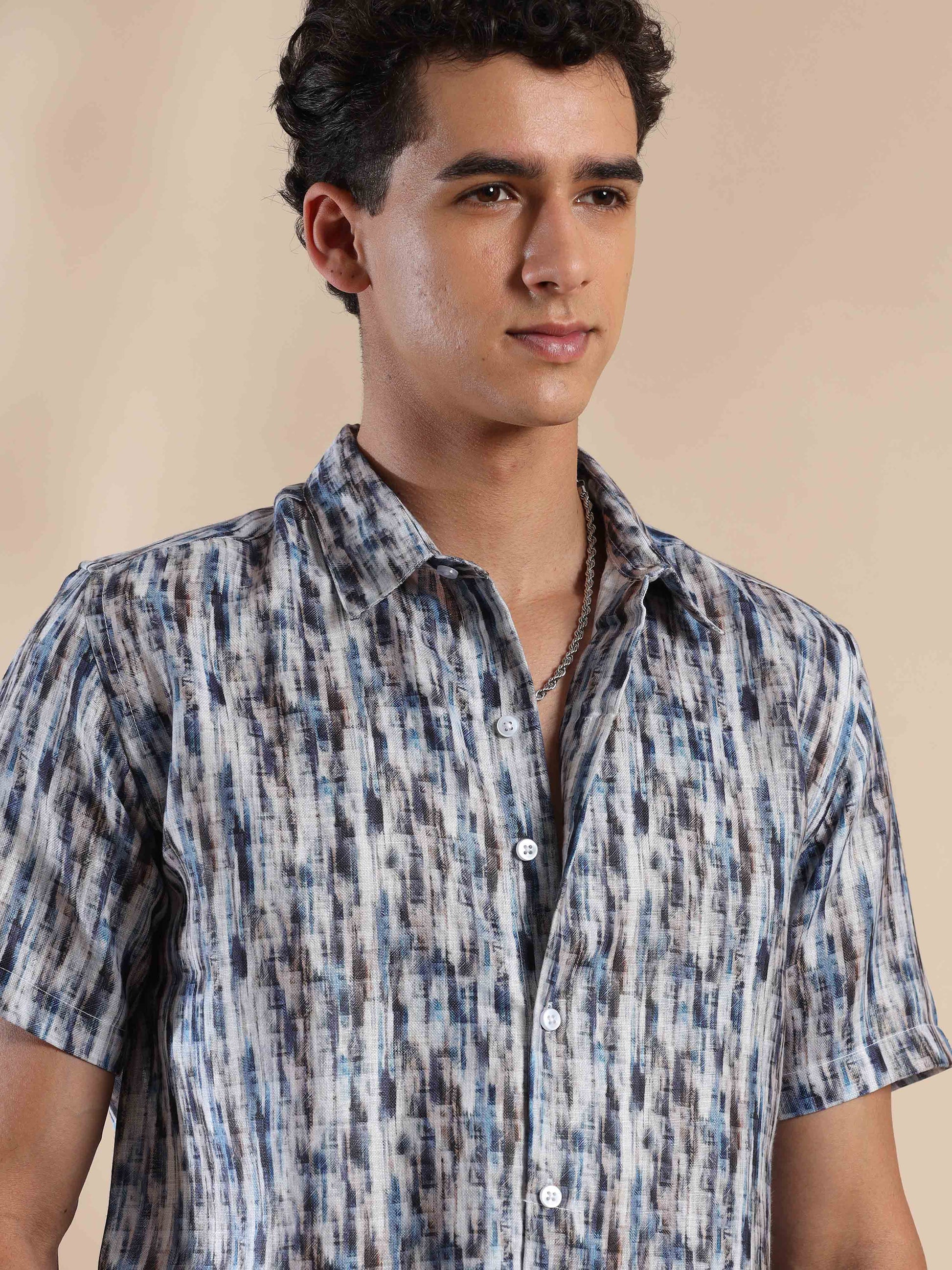 Half sleeve printed polyester cotton shirt for men