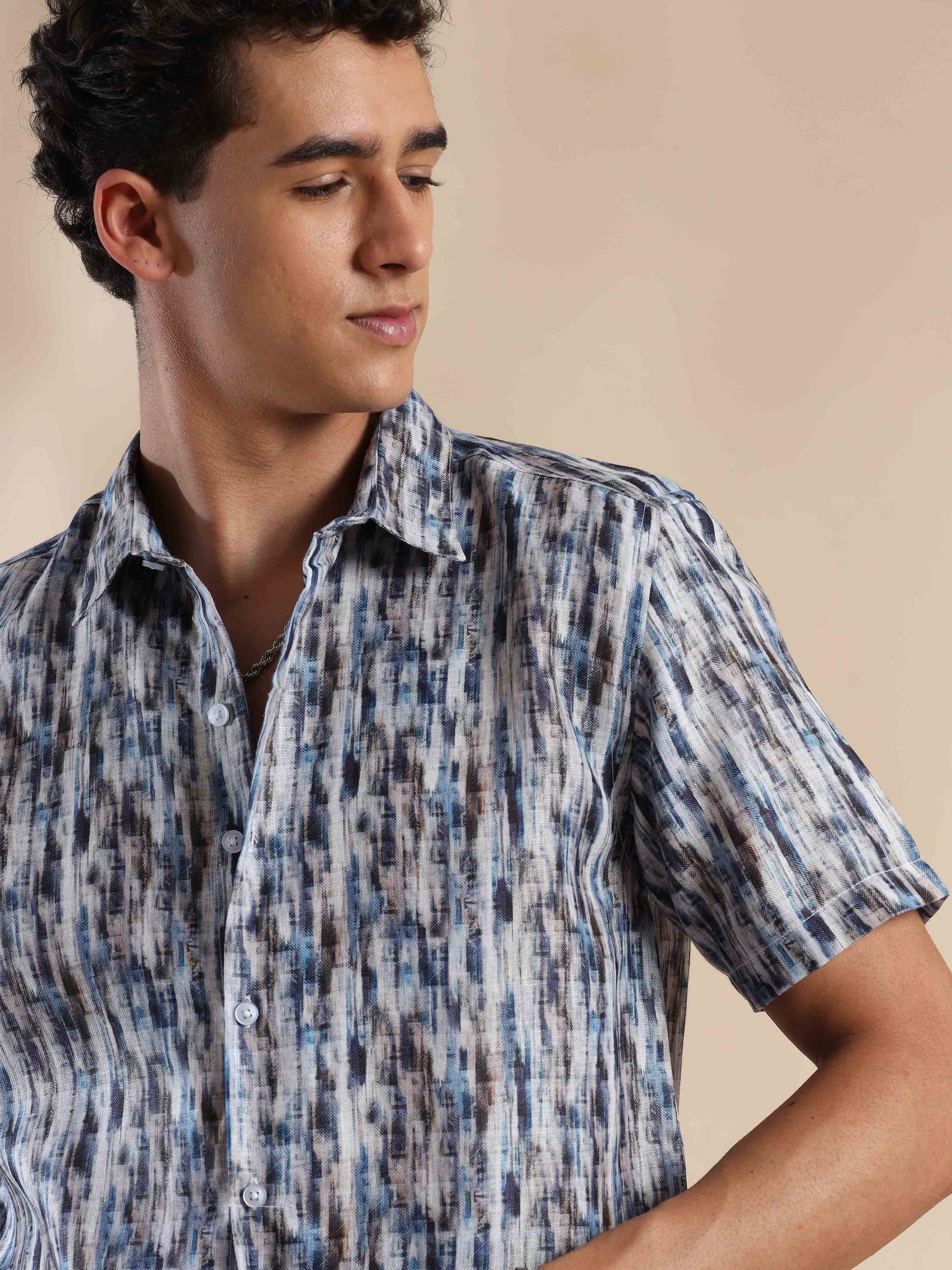 Half sleeve printed polyester cotton shirt for men