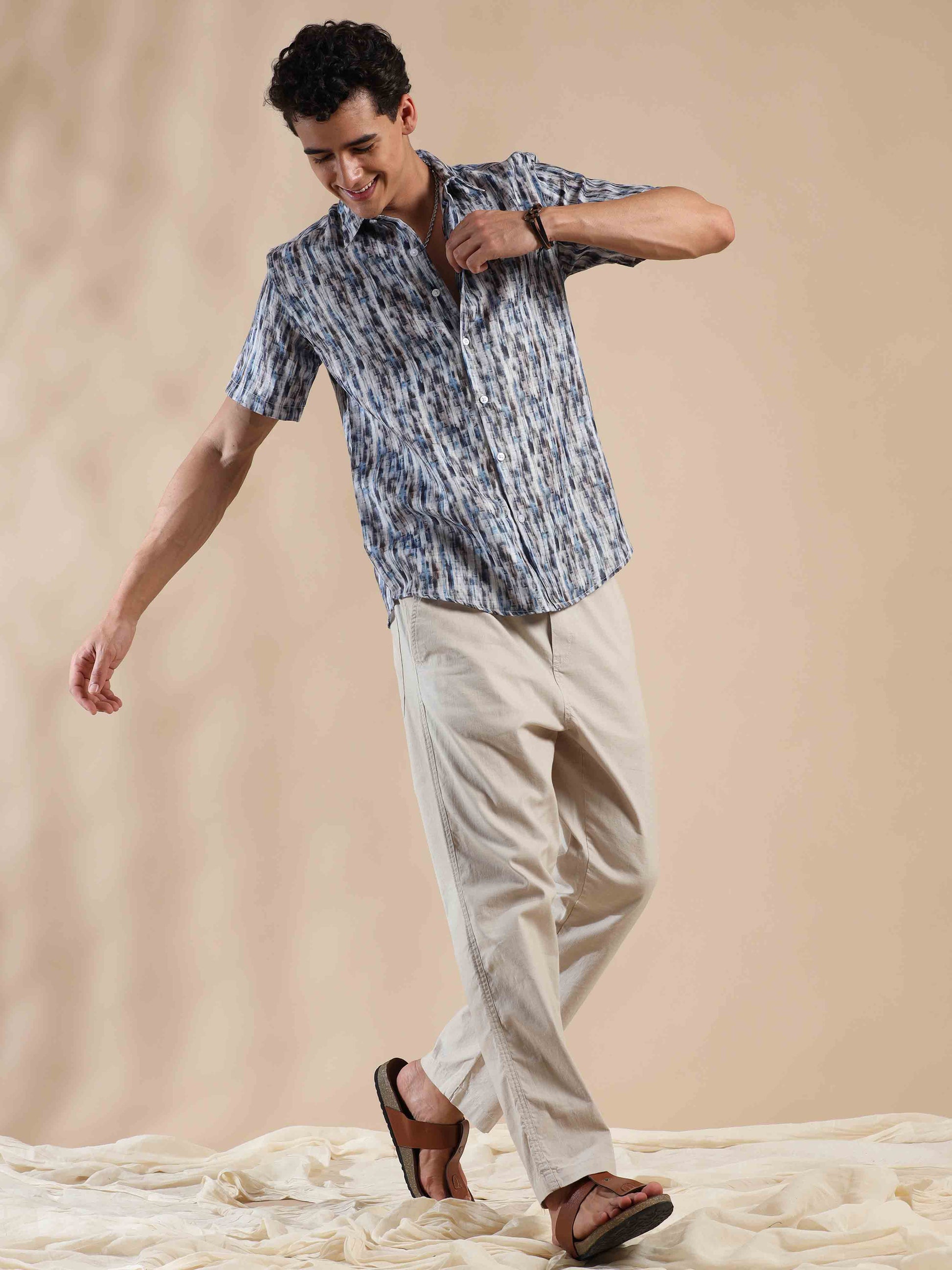 Half sleeve printed polyester cotton shirt for men