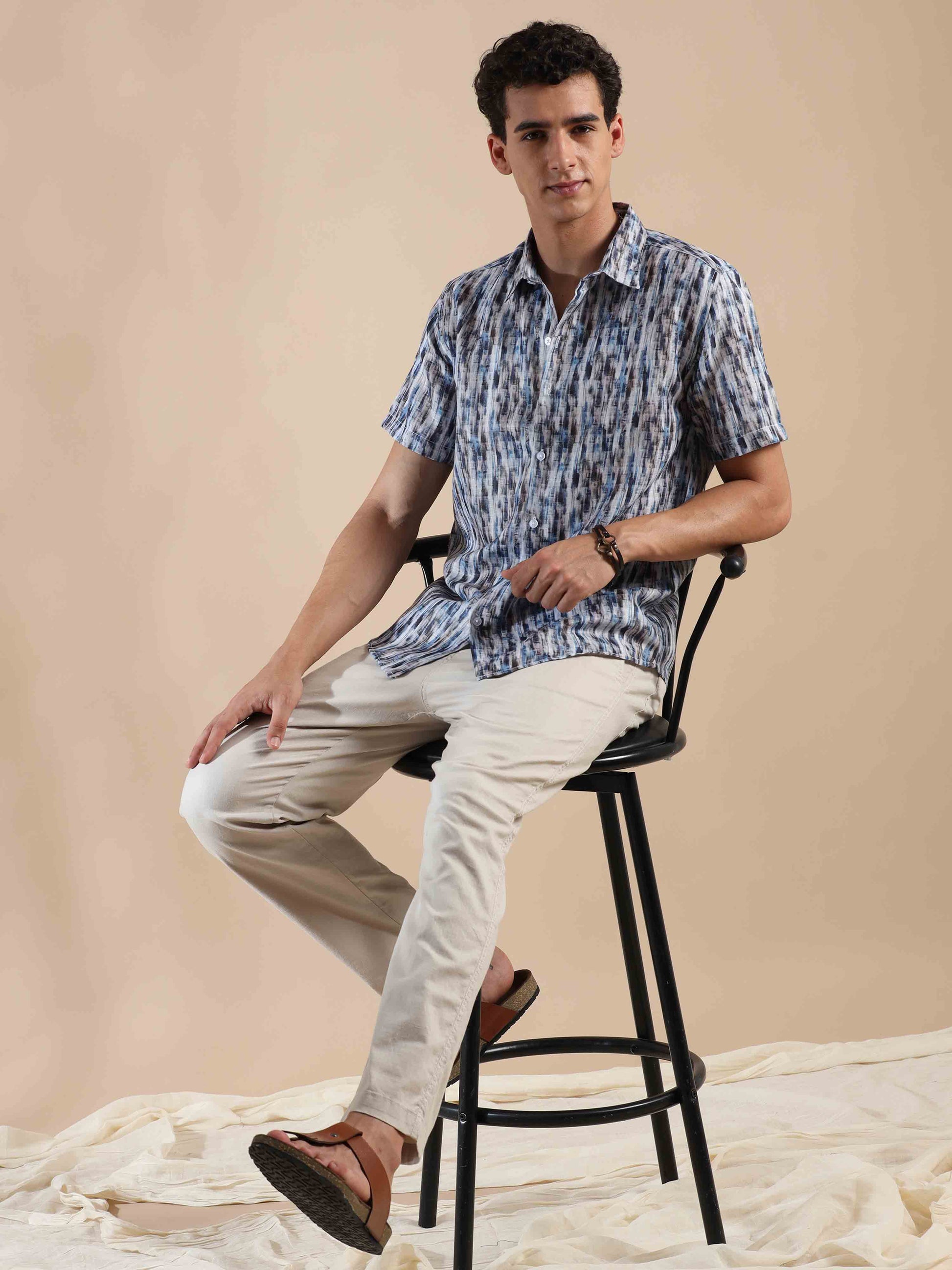 Half sleeve printed polyester cotton shirt for men