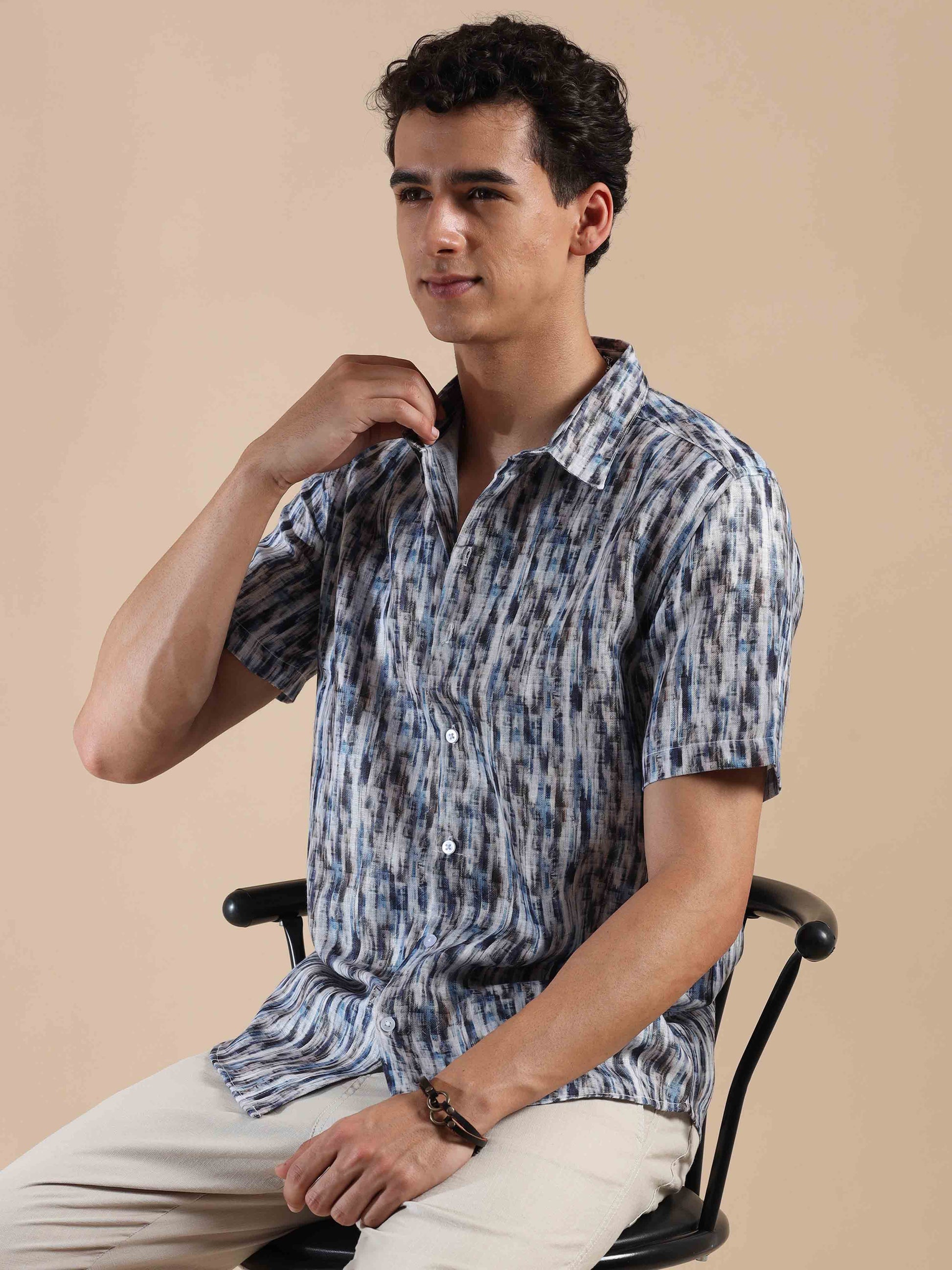 Half sleeve printed polyester cotton shirt for men