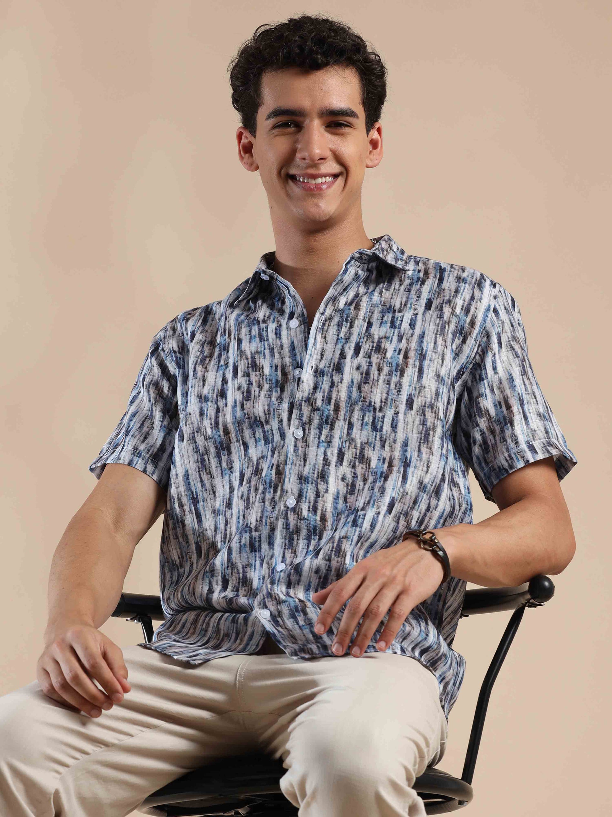 Half sleeve printed polyester cotton shirt for men