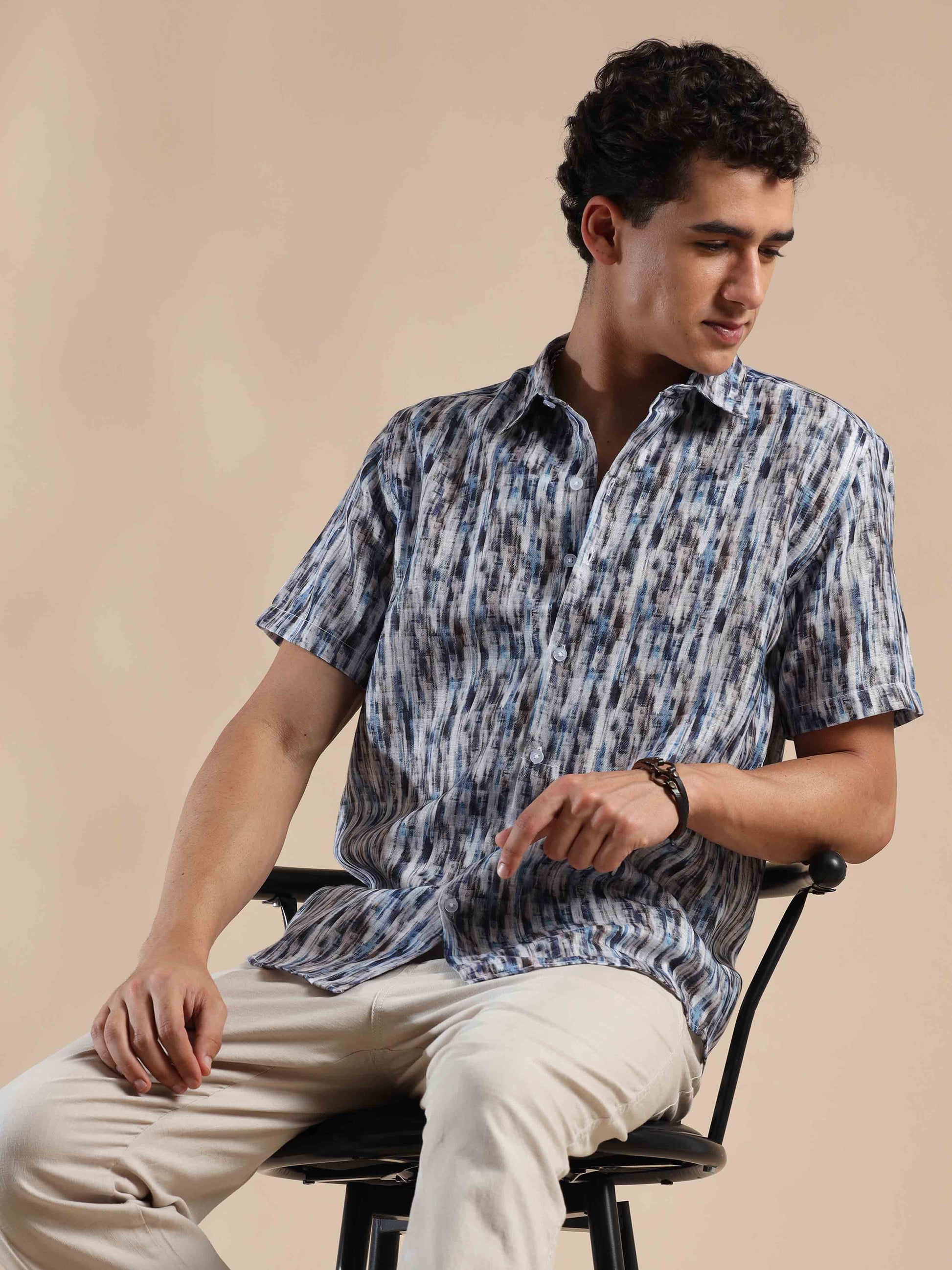 Half sleeve printed polyester cotton shirt for men