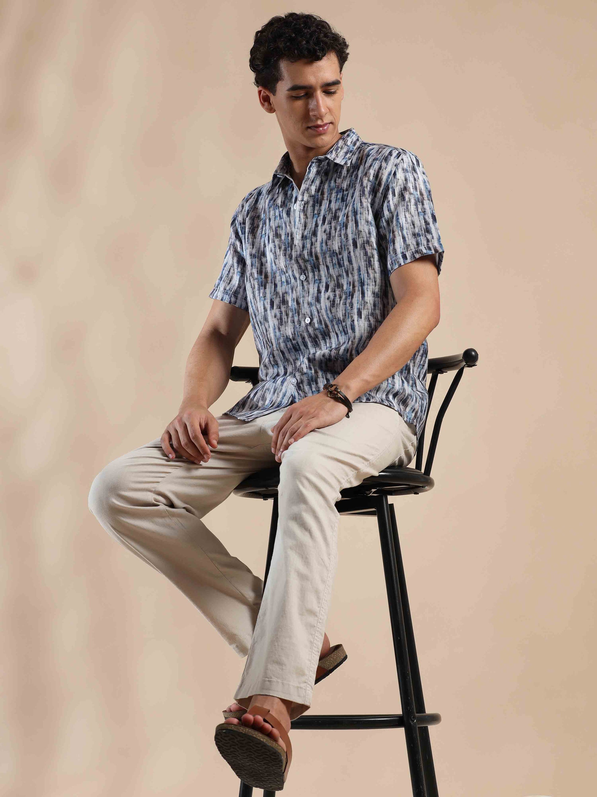 Half sleeve printed polyester cotton shirt for men