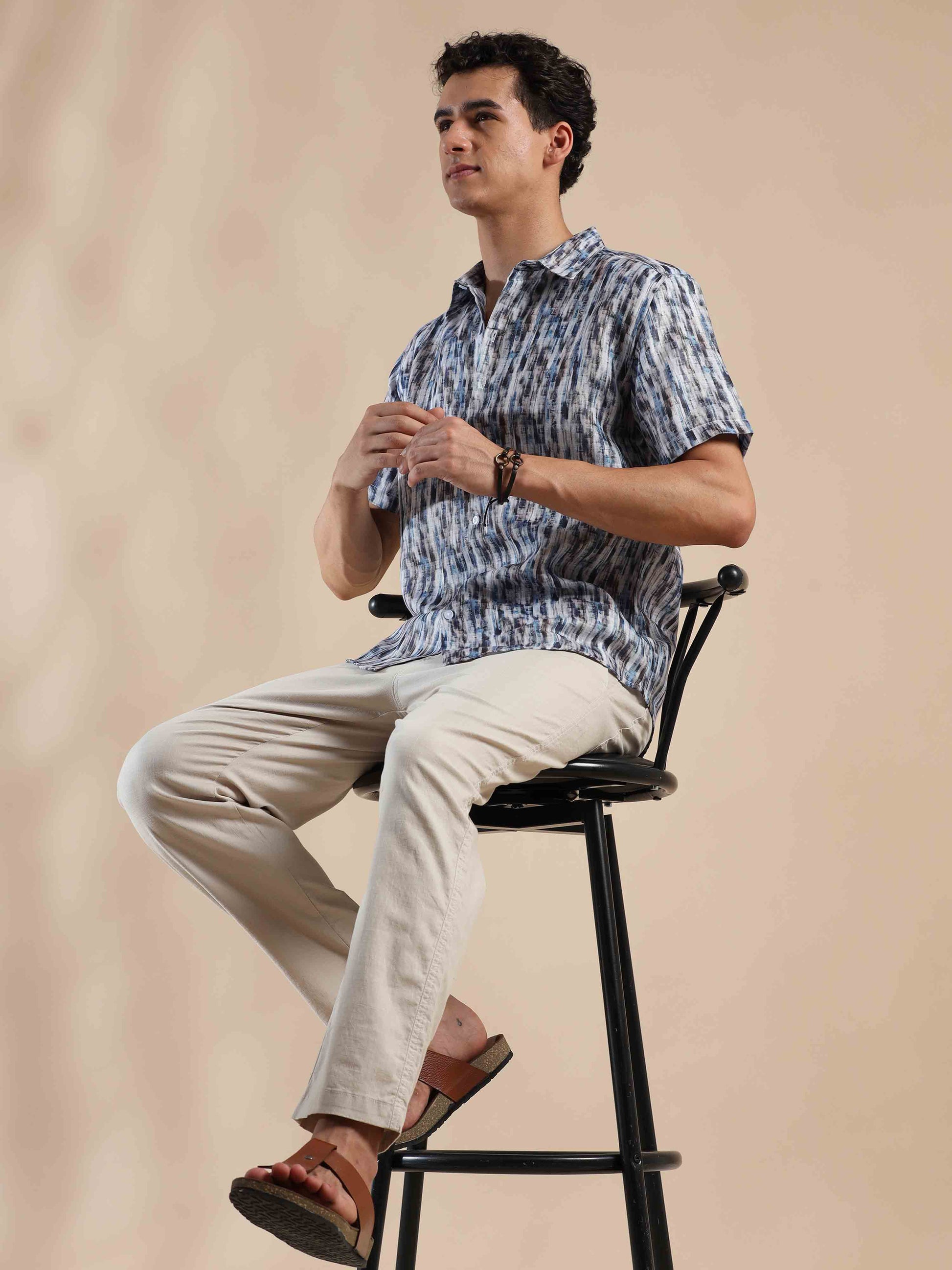 Half sleeve printed polyester cotton shirt for men