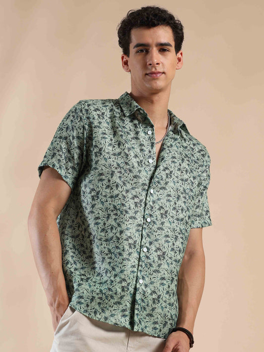 Half sleeve printed polyester cotton shirt for men