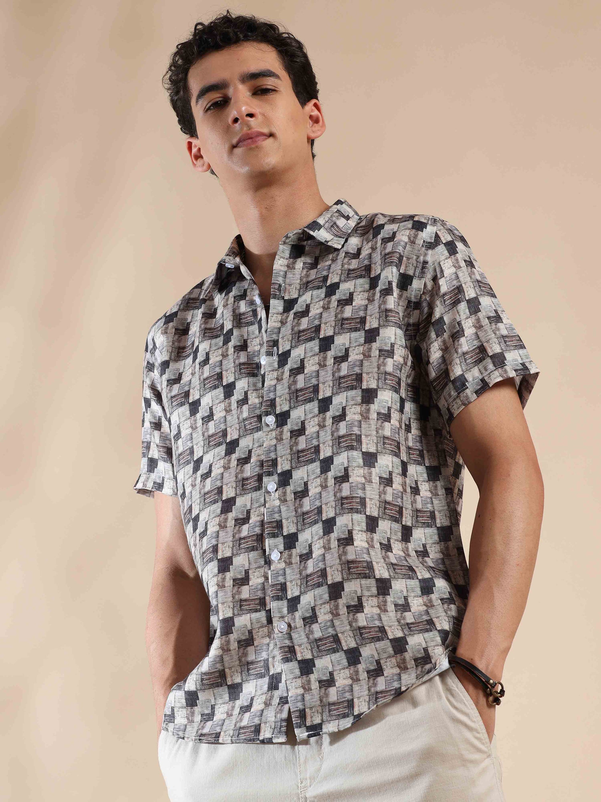 Half Sleeves printed Polyester Cotton Shirt for Men