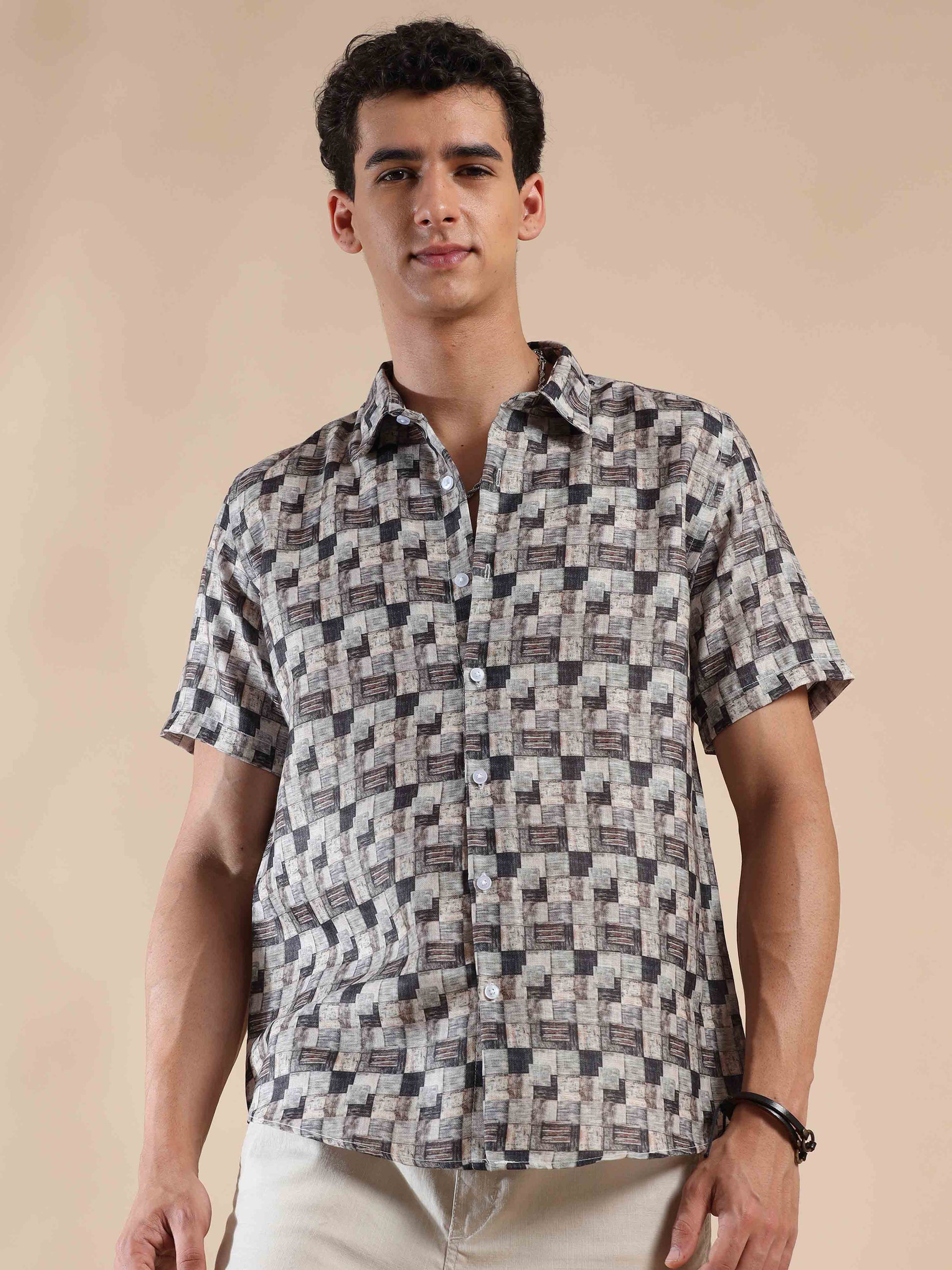 Half Sleeves printed Polyester Cotton Shirt for Men