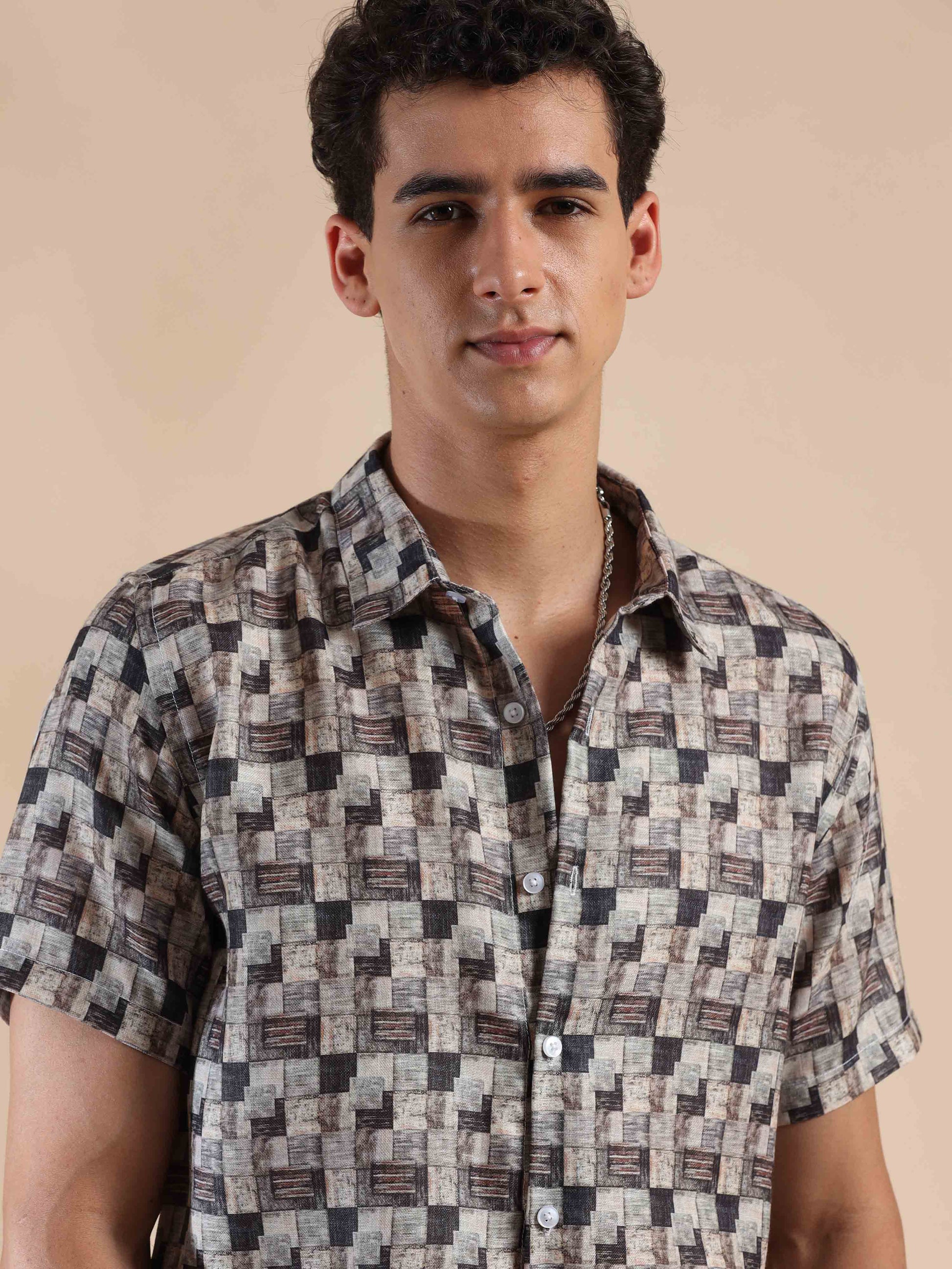 Half Sleeves printed Polyester Cotton Shirt for Men