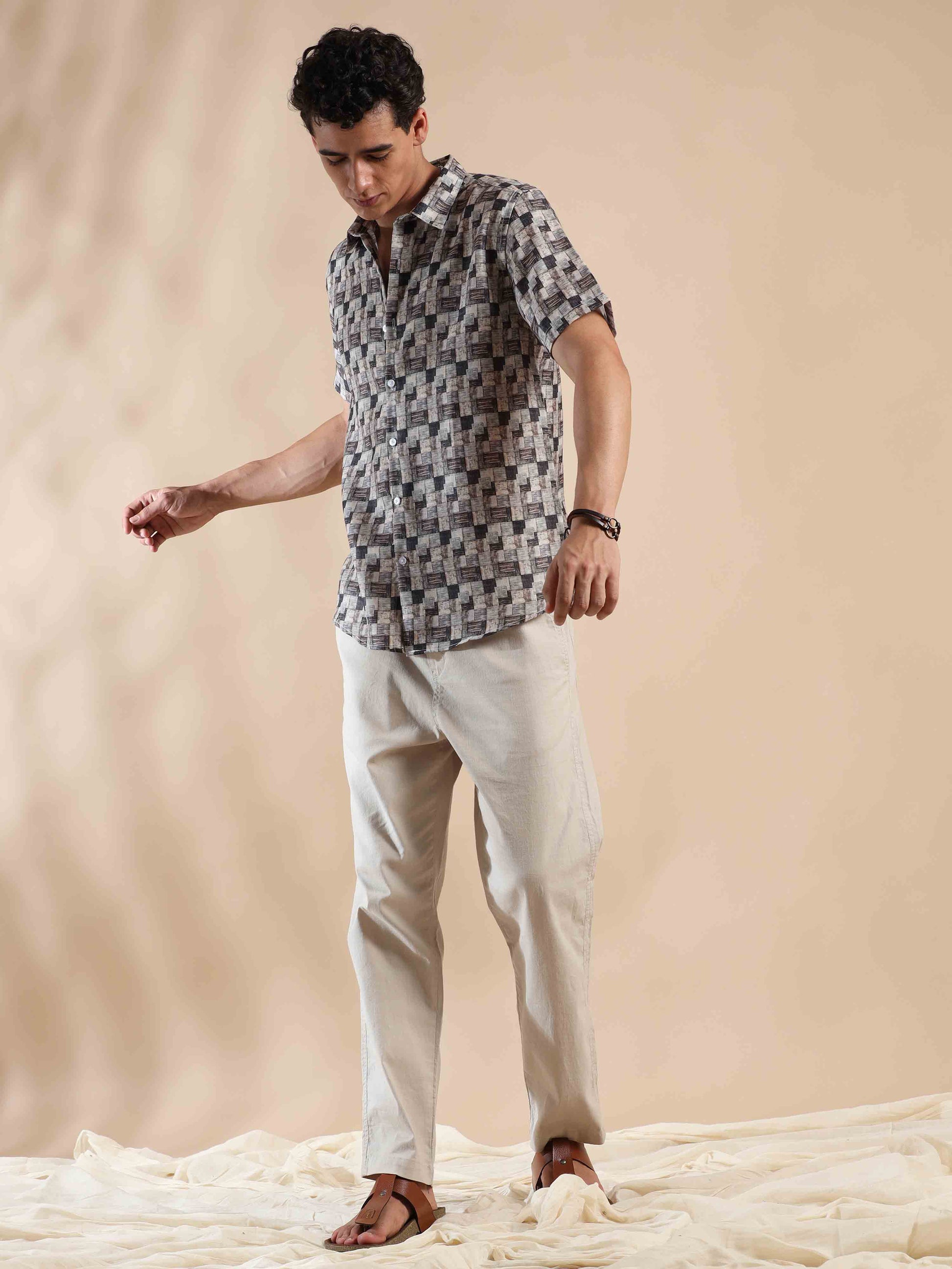 Half Sleeves printed Polyester Cotton Shirt for Men