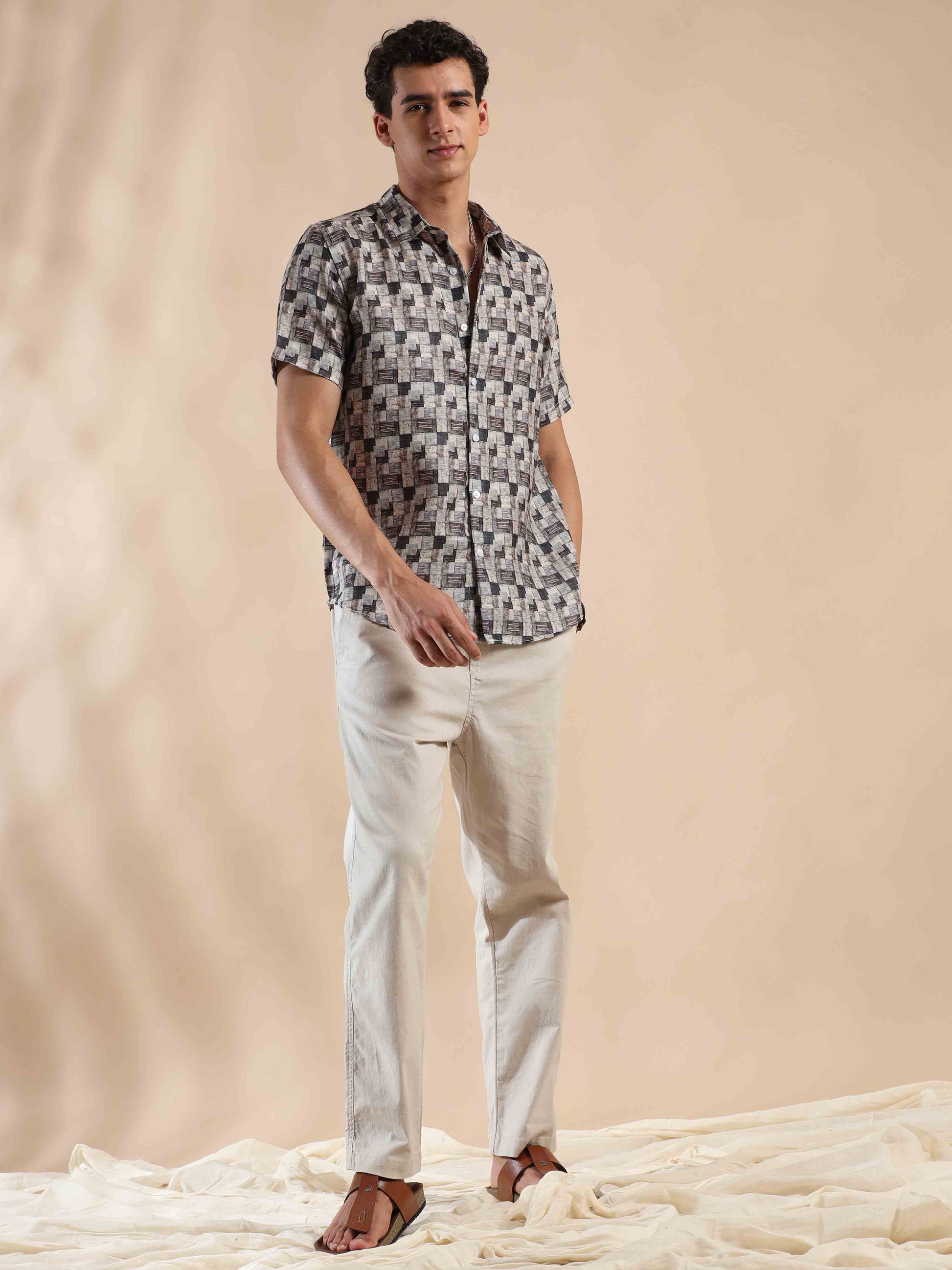 Half Sleeves printed Polyester Cotton Shirt for Men