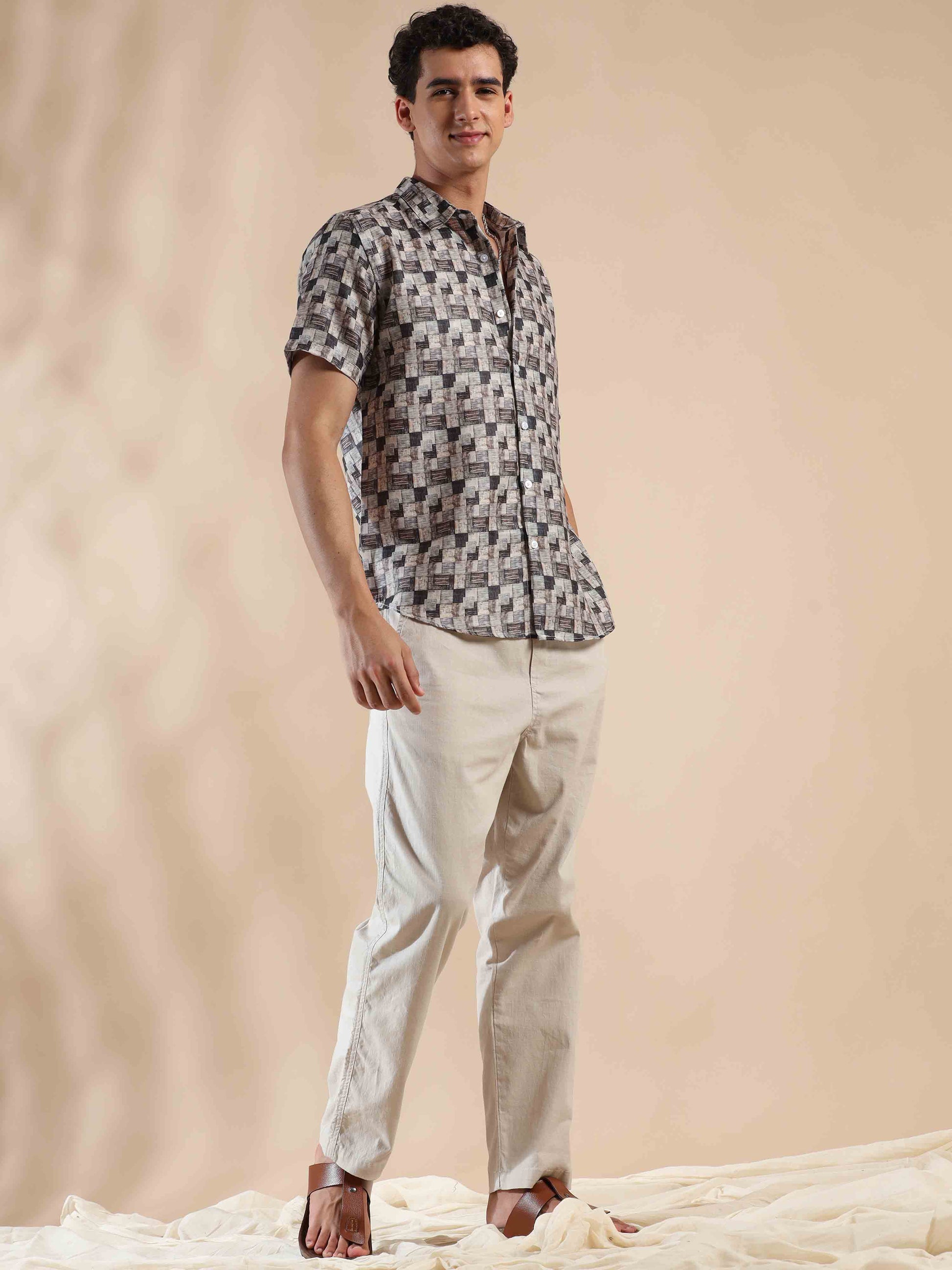 Half Sleeves printed Polyester Cotton Shirt for Men