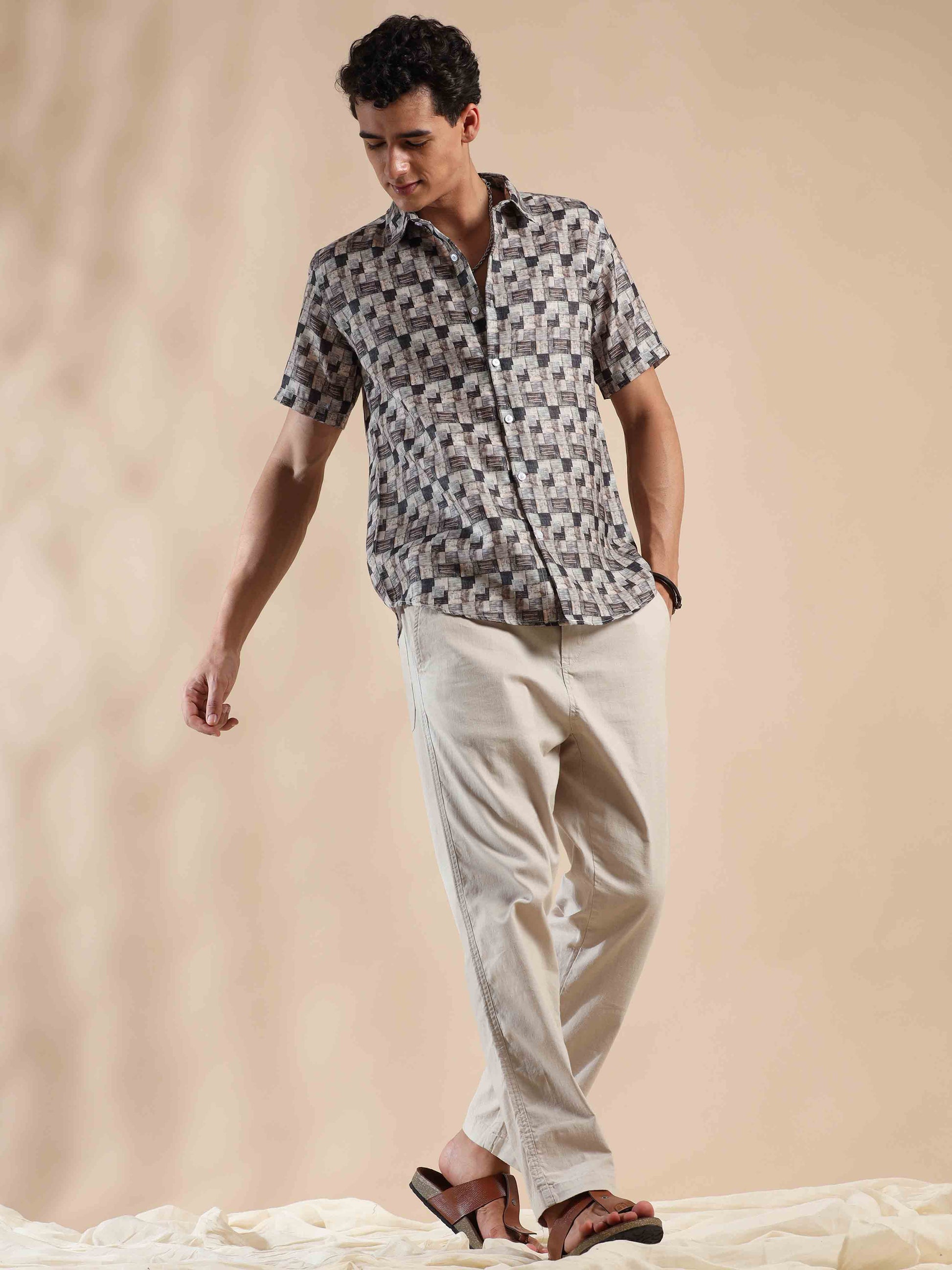 Half Sleeves printed Polyester Cotton Shirt for Men