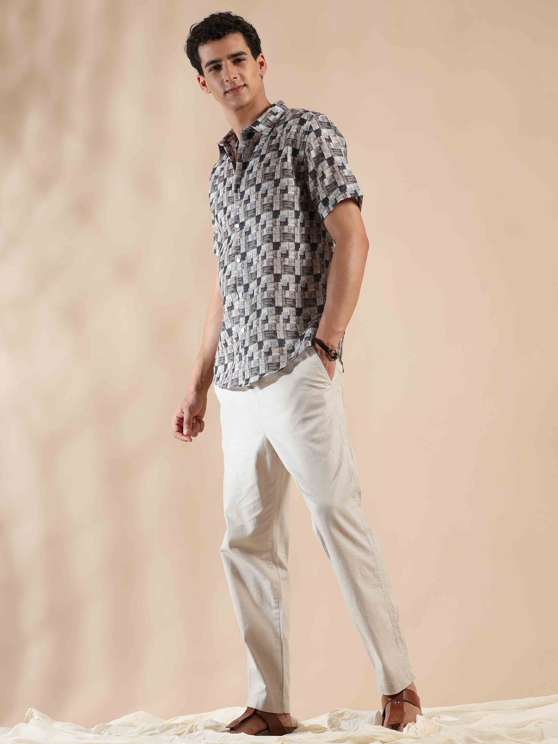 Half Sleeves printed Polyester Cotton Shirt for Men