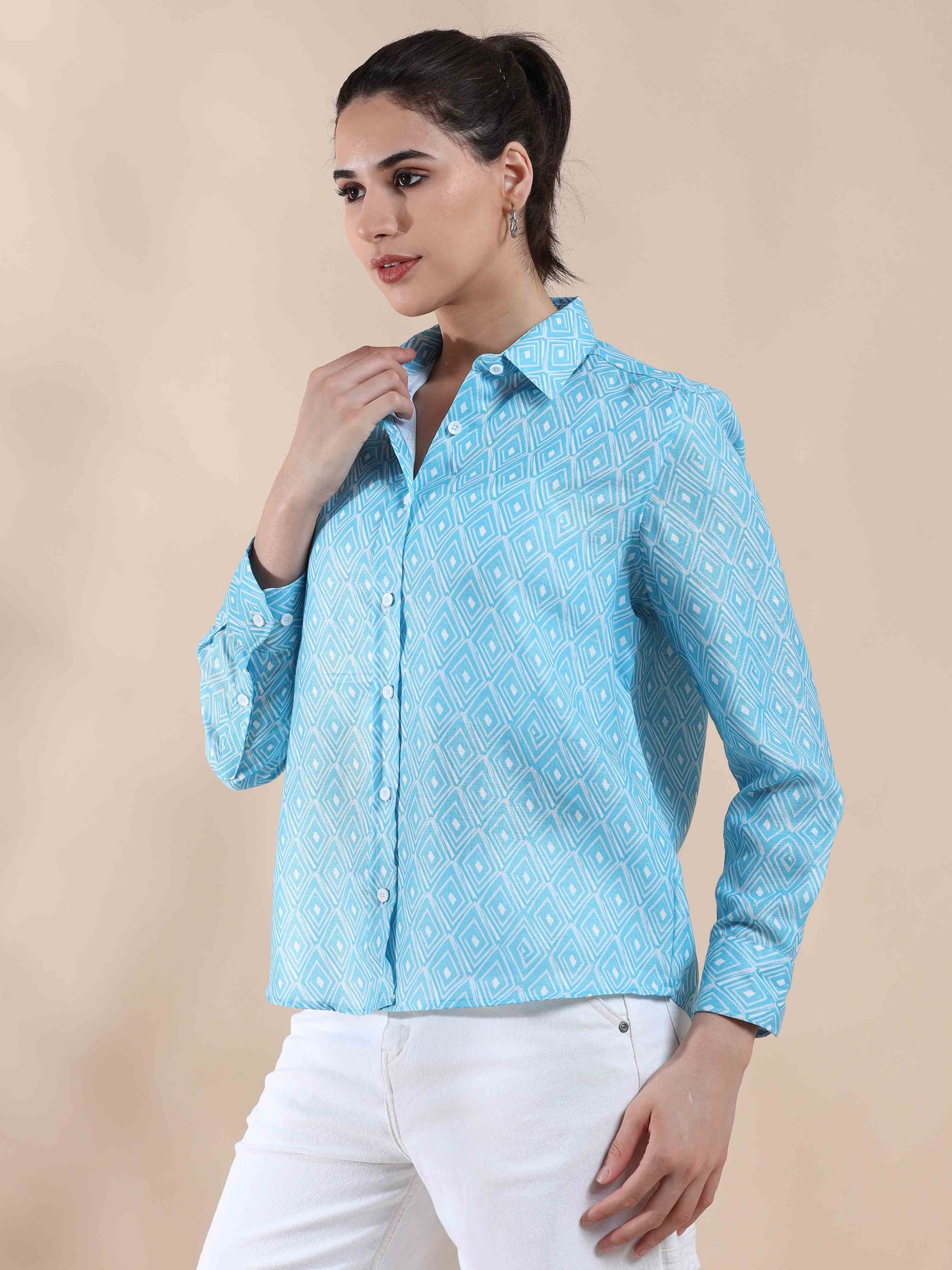Turquoise Tide Cotton Shirt for women