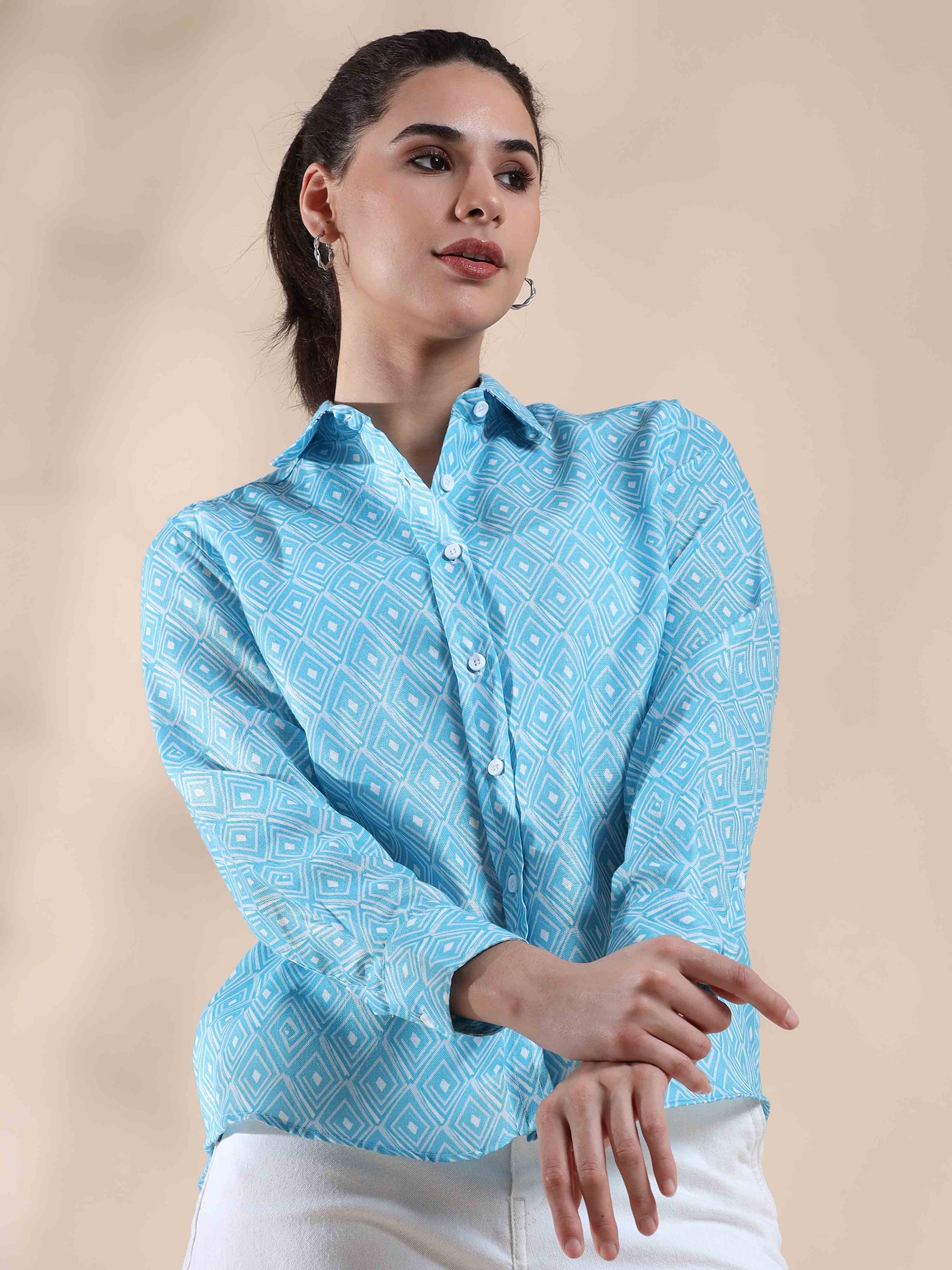 Turquoise Tide Cotton Shirt for women