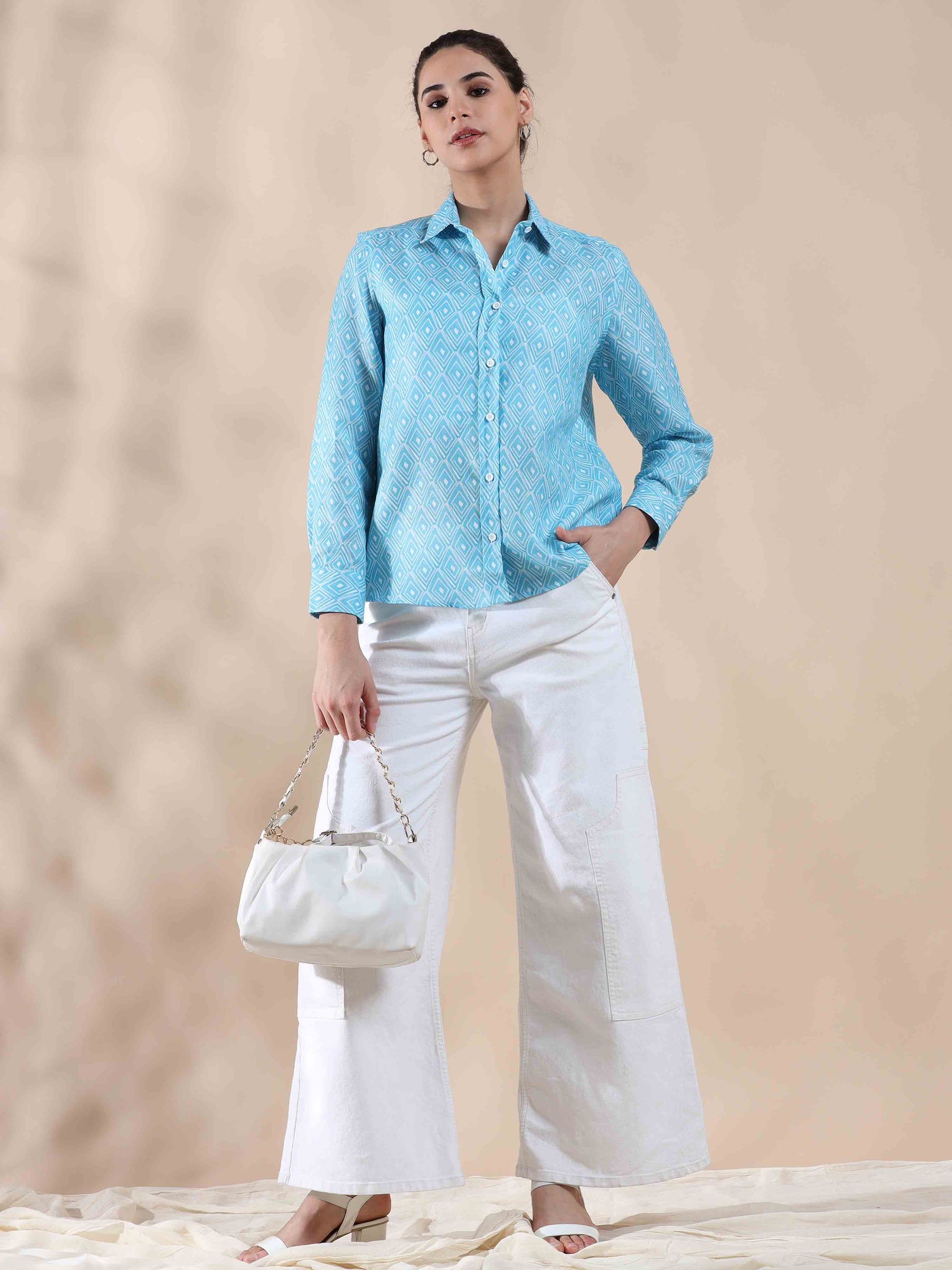 Turquoise Tide Cotton Shirt for women