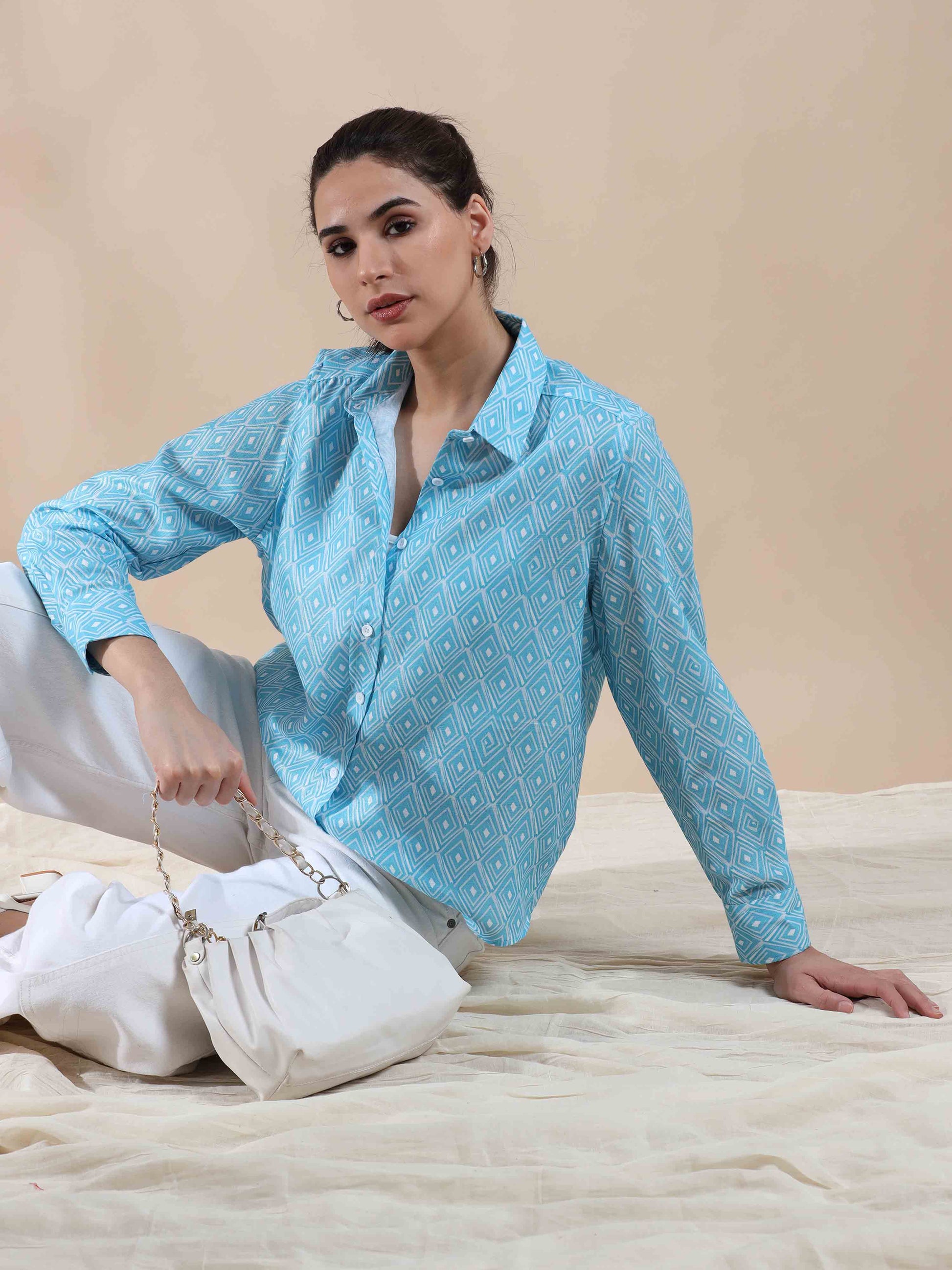 Turquoise Tide Cotton Shirt for women