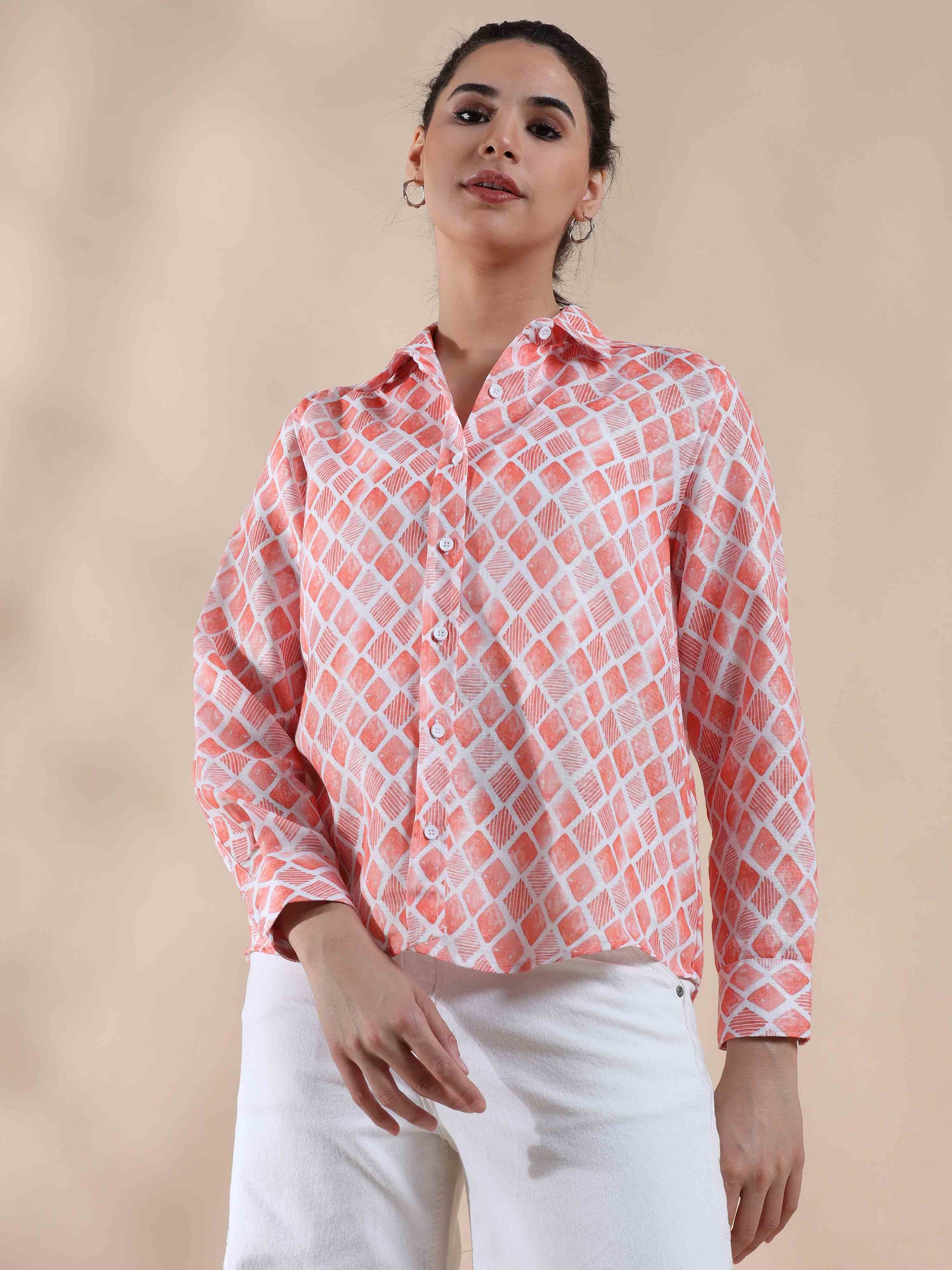 Peachy Coral Cotton Shirt for women