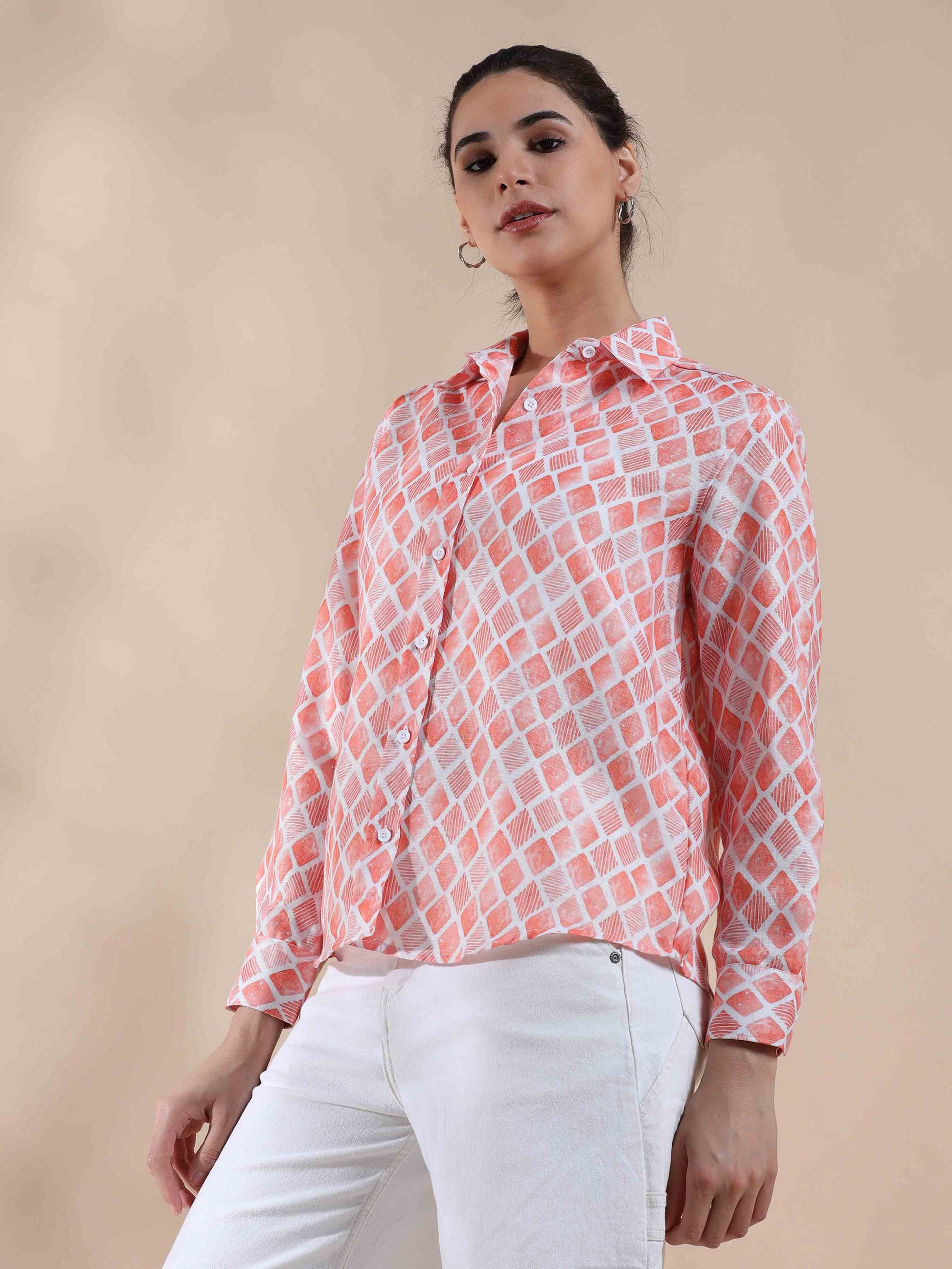 Peachy Coral Cotton Shirt for women