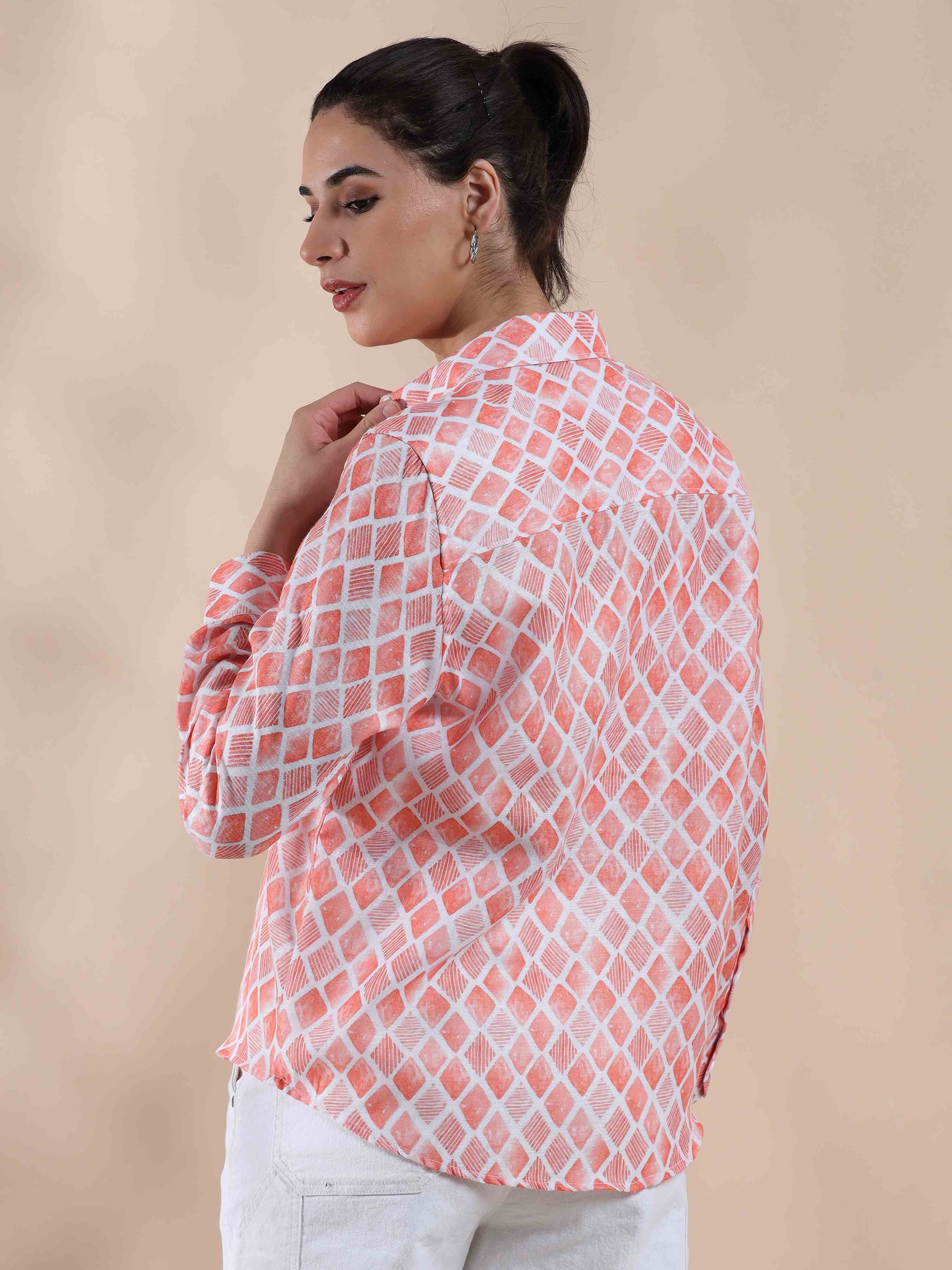 Peachy Coral Cotton Shirt for women