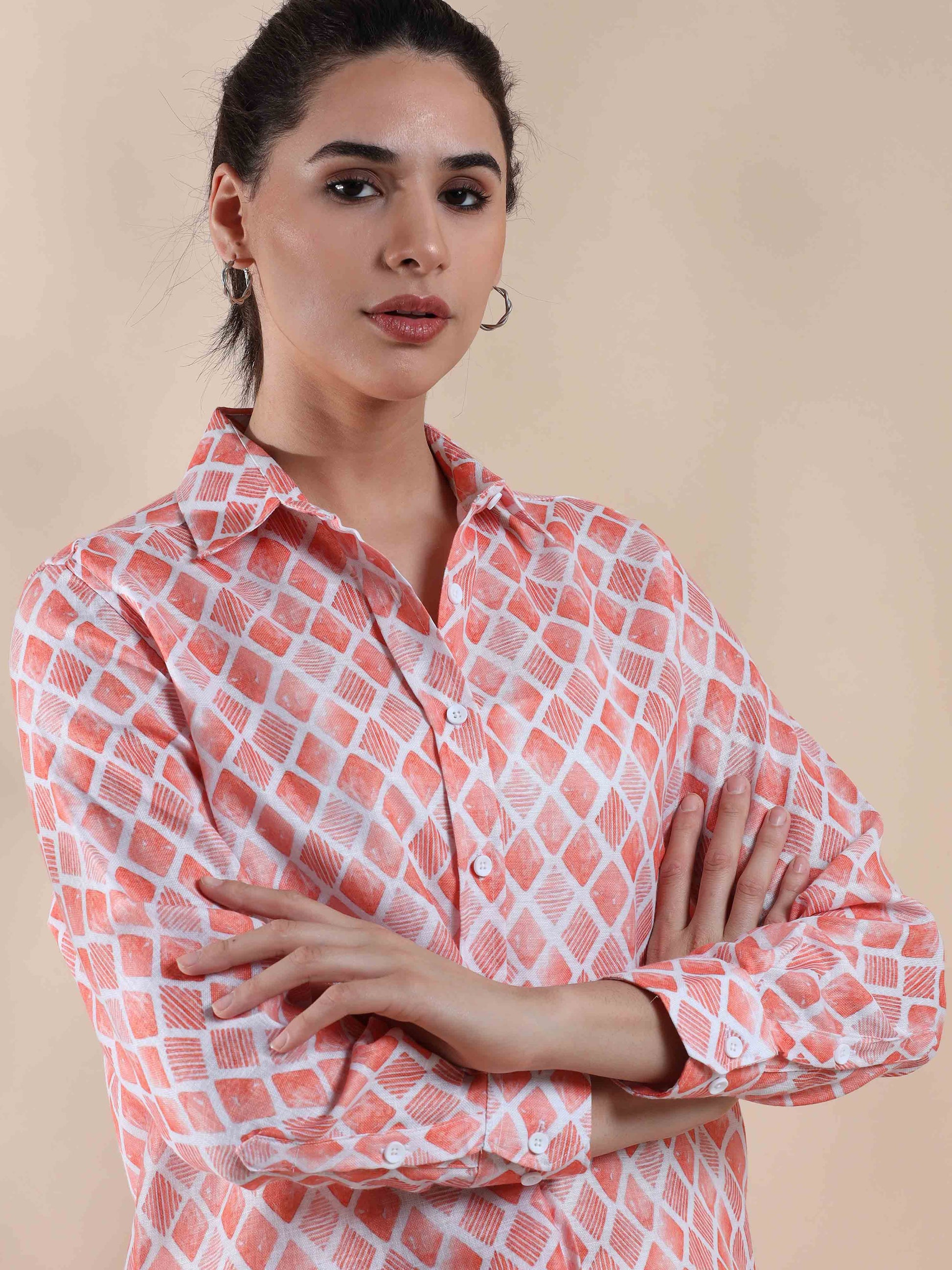 Peachy Coral Cotton Shirt for women