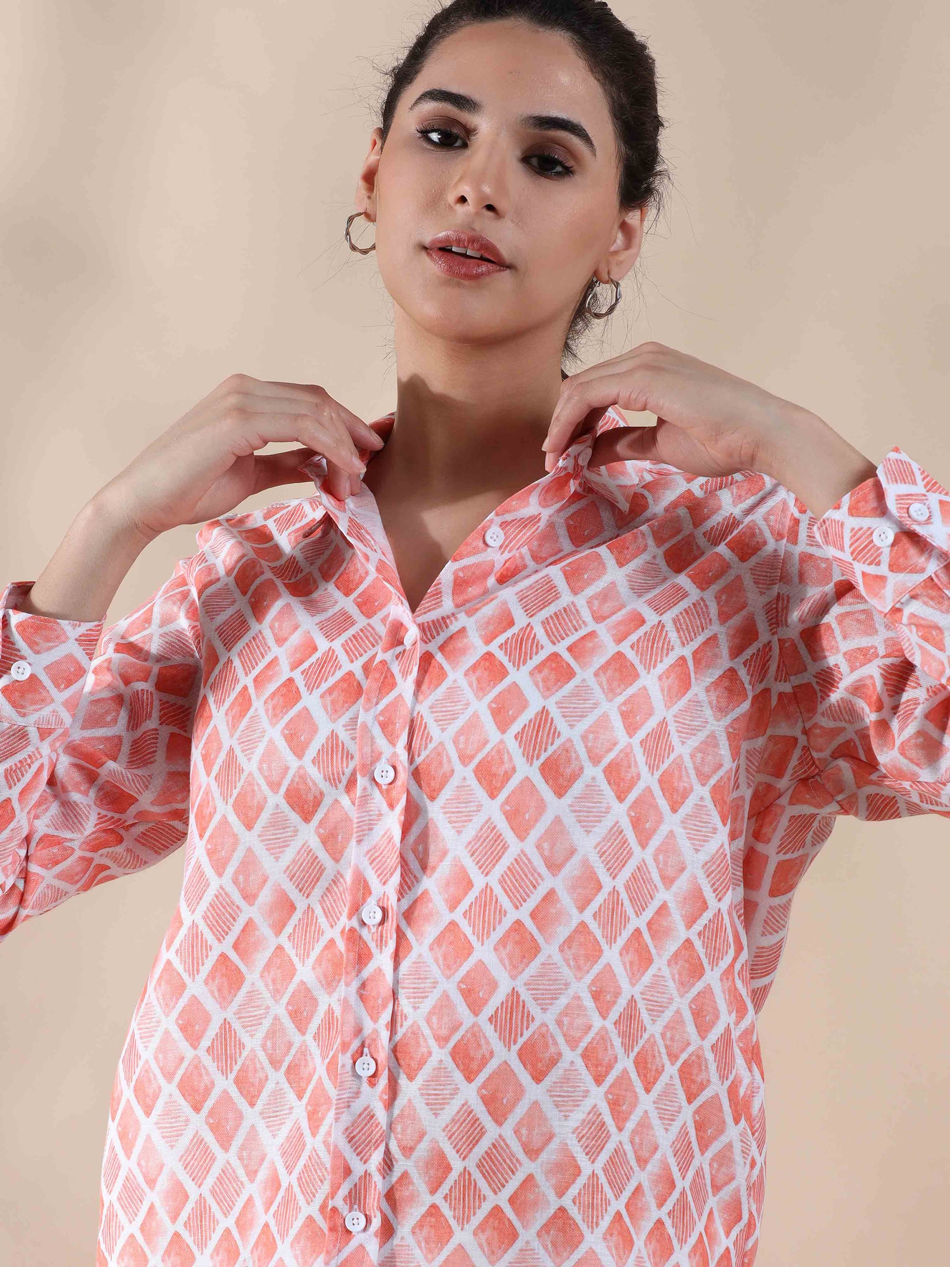 Peachy Coral Cotton Shirt for women