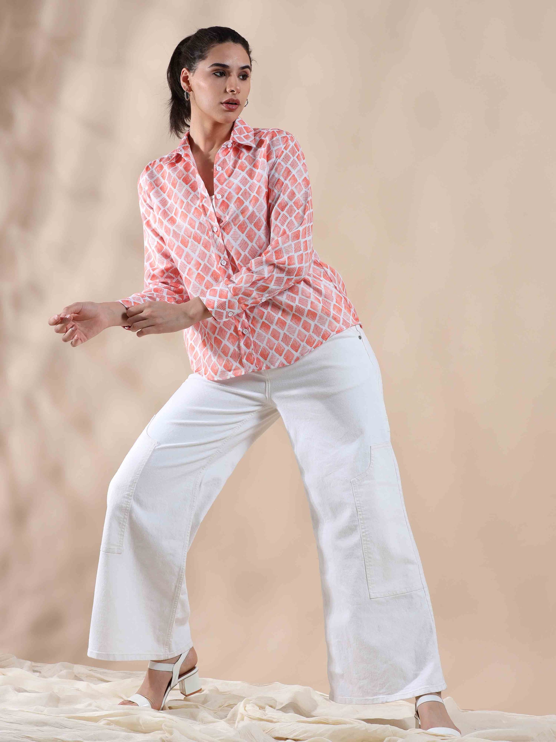 Peachy Coral Cotton Shirt for women
